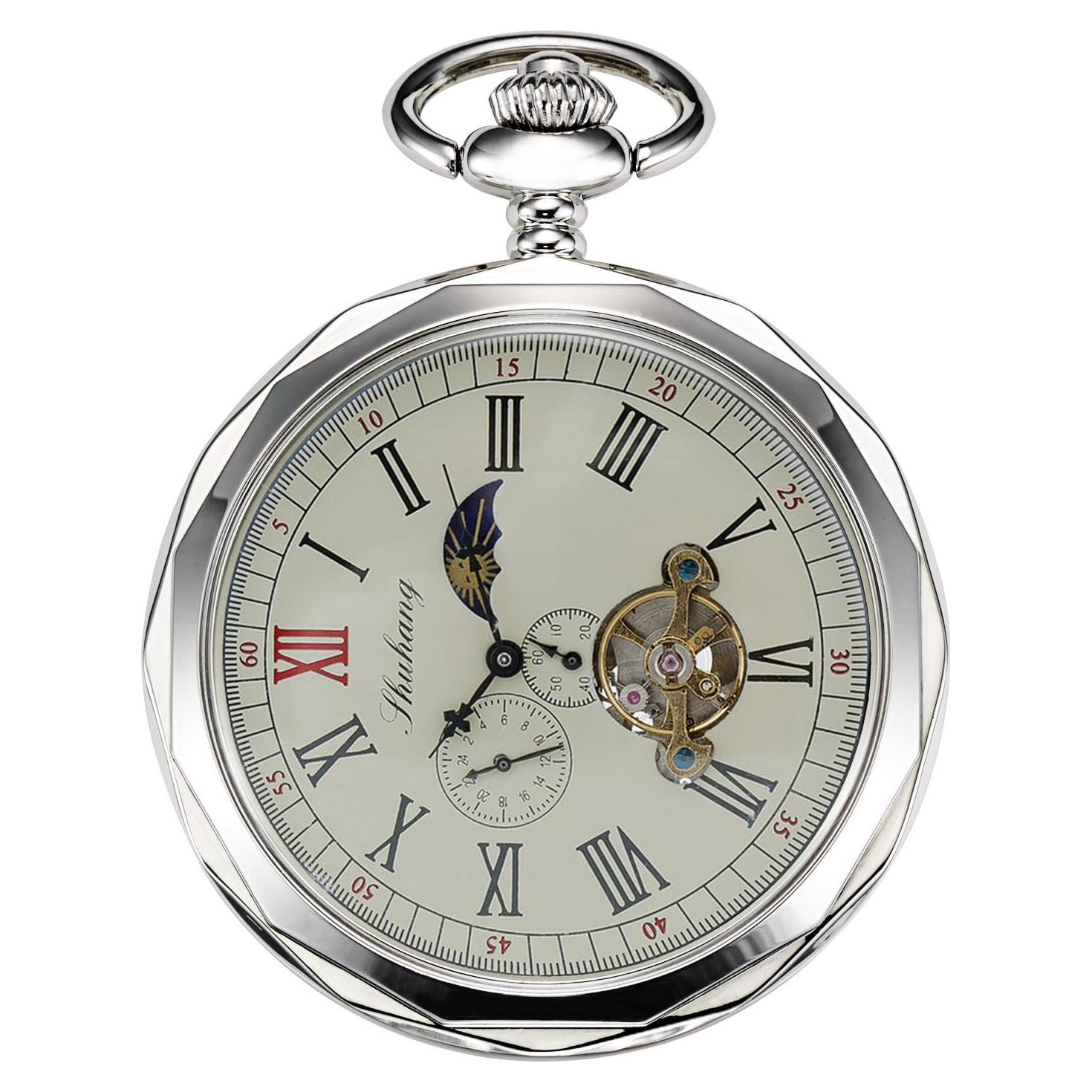 Reloj de bolsillo mecánico TREEWETO con sol y luna 50.5mm