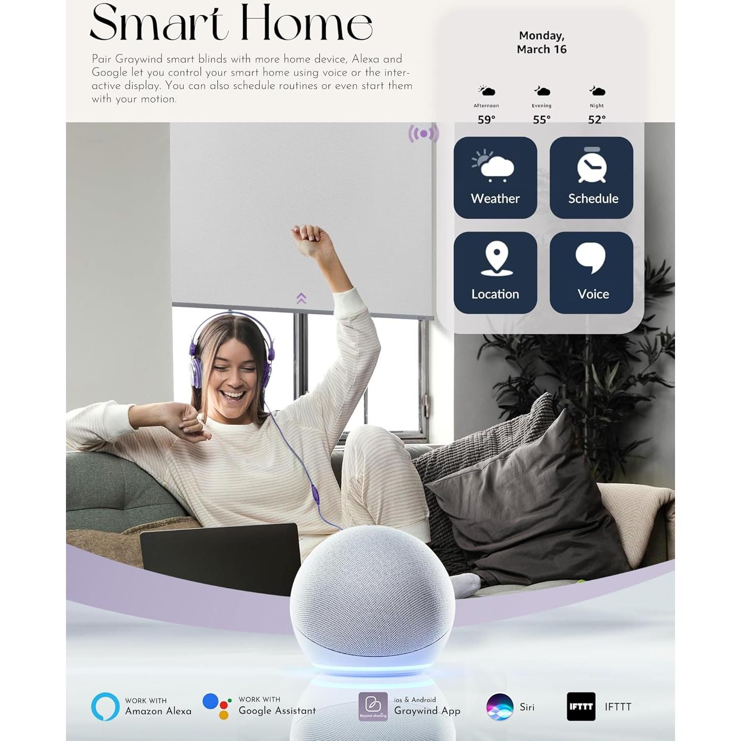 Cortina Enrollable Motorizada Graywind 100% Oscurecimiento Negro