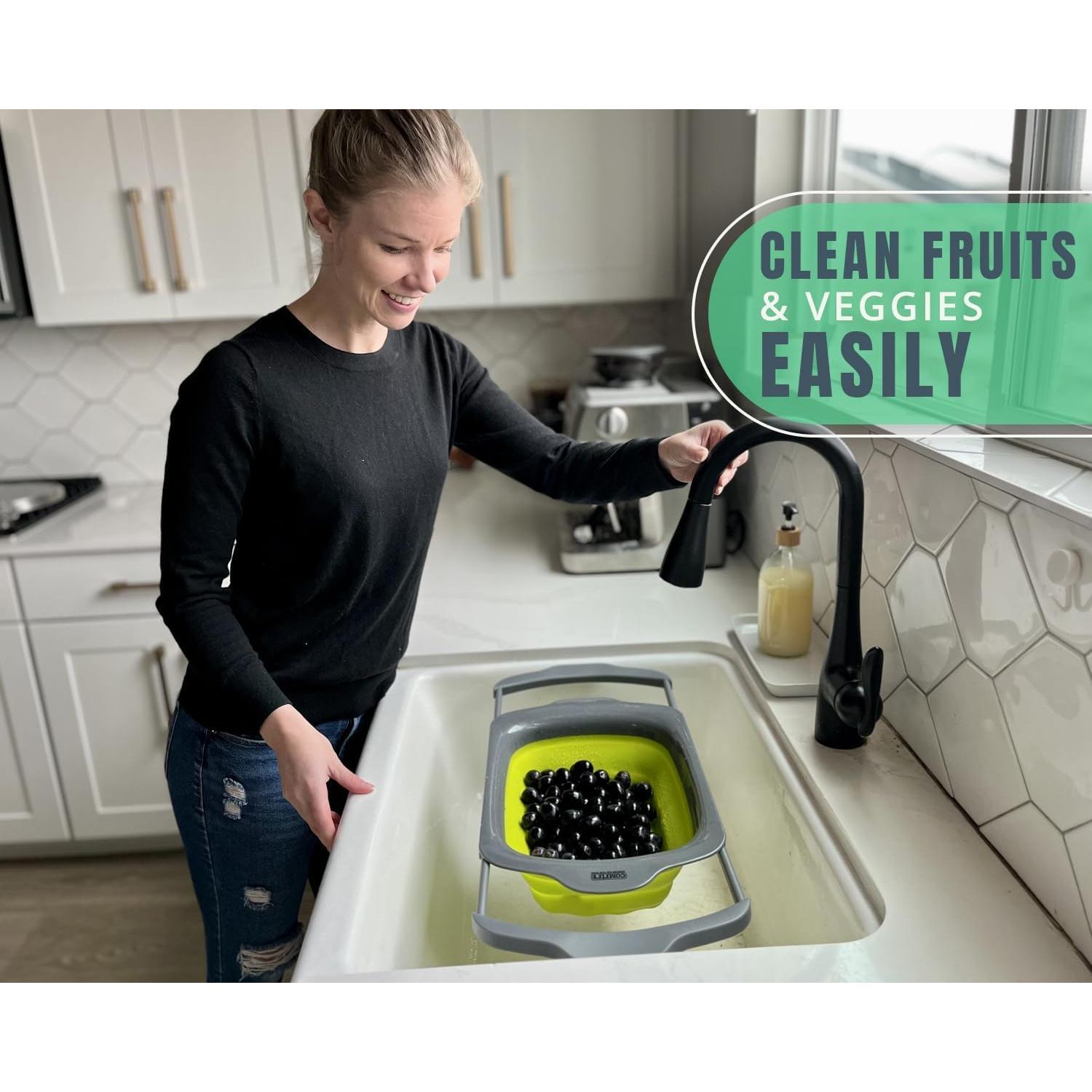 Colador Plegable Comfify 6 Cuartos Silicona Verde