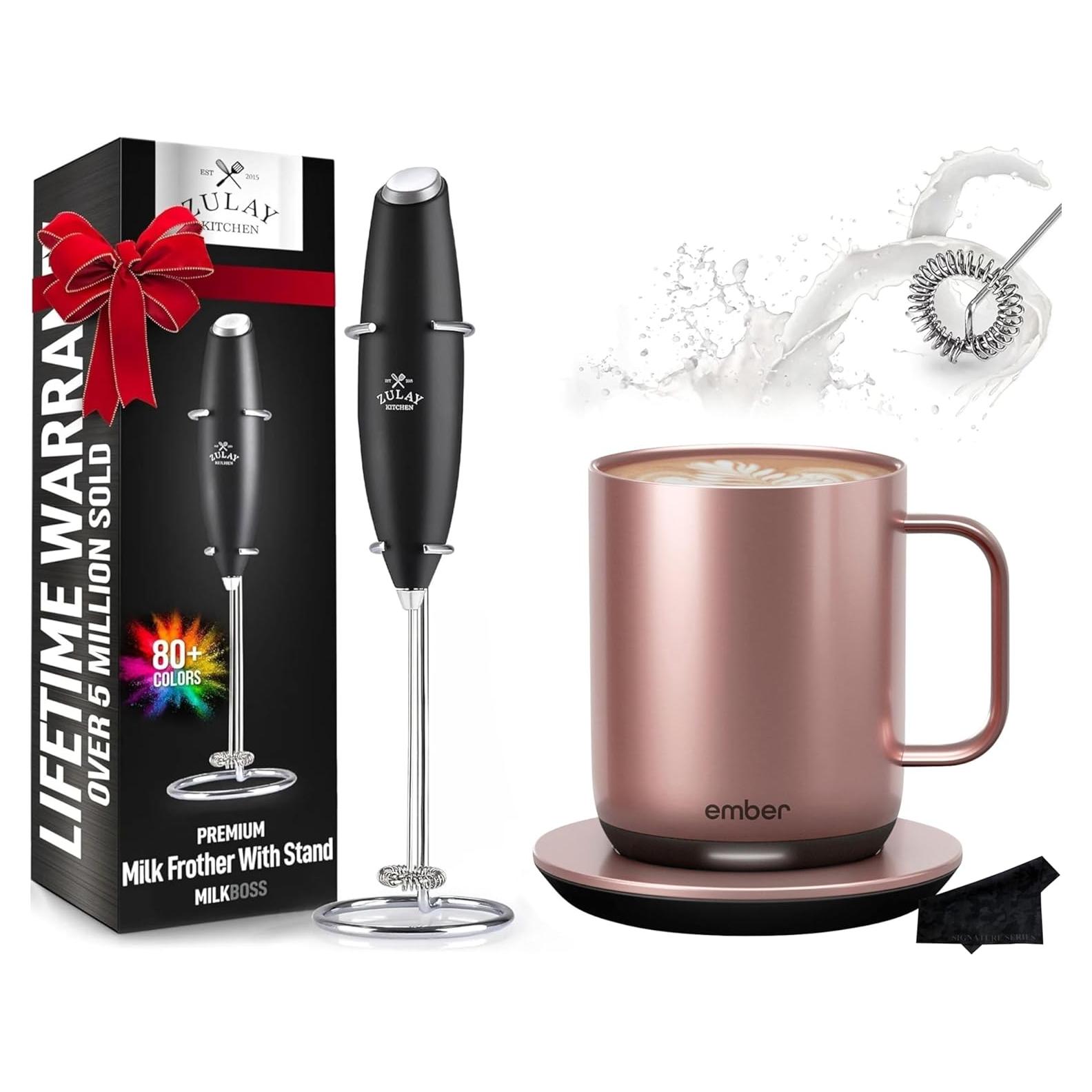 Taza Inteligente Ember 10 oz Oro Rosa + Espumador Zulay