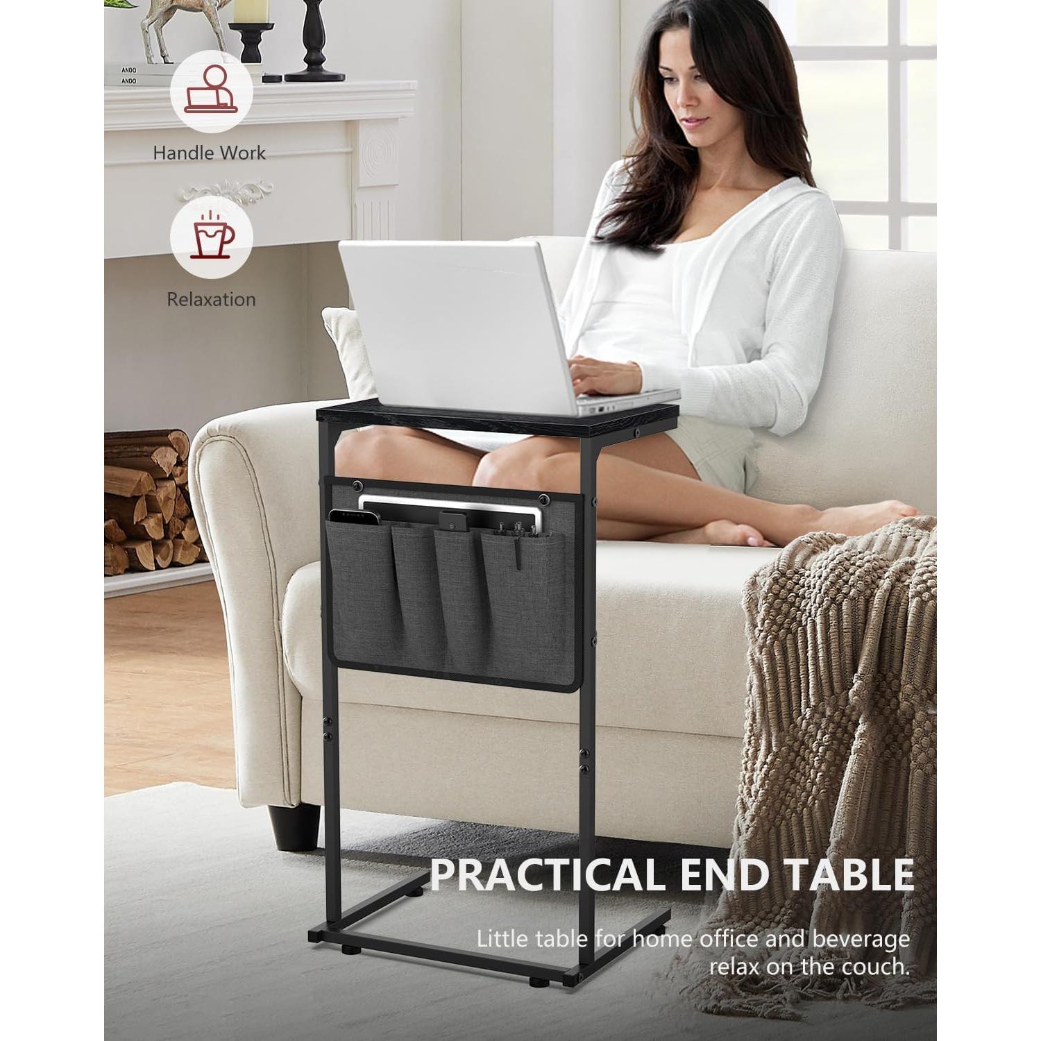 Mesa lateral en forma de C Vantic, roble ennegrecido 71 cm