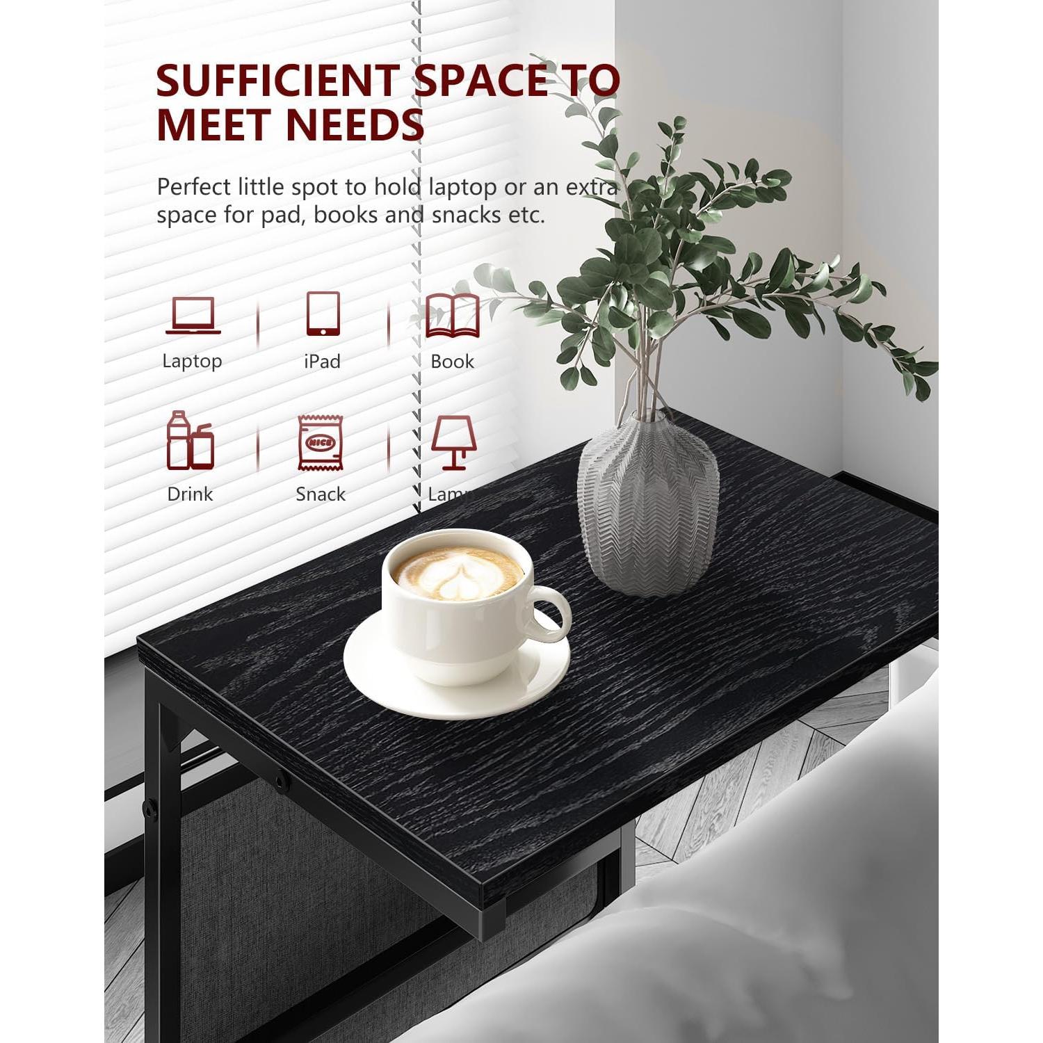 Mesa lateral en forma de C Vantic, roble ennegrecido 71 cm