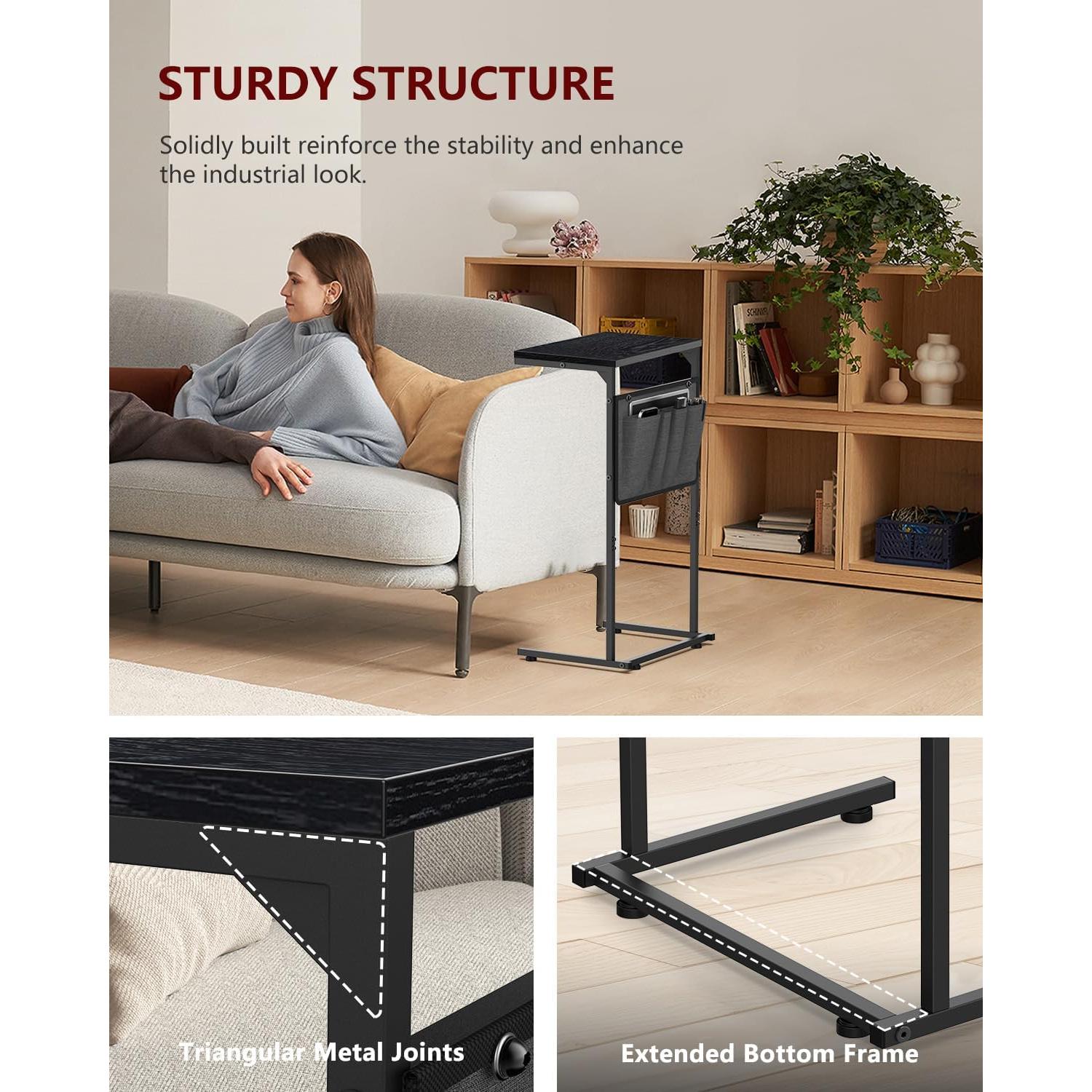 Mesa lateral en forma de C Vantic, roble ennegrecido 71 cm