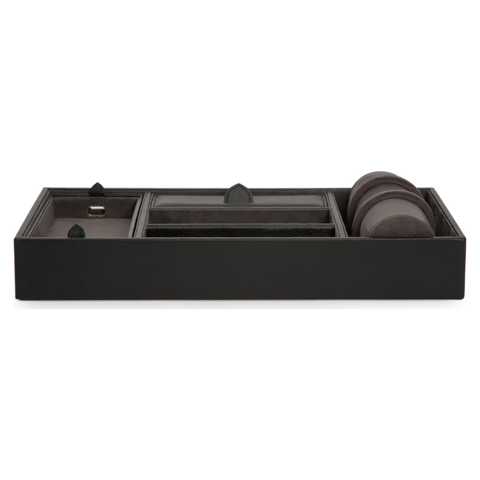 Bandeja de Valet Wolf Blake Cuero Negro y Gris 5 Compartimentos
