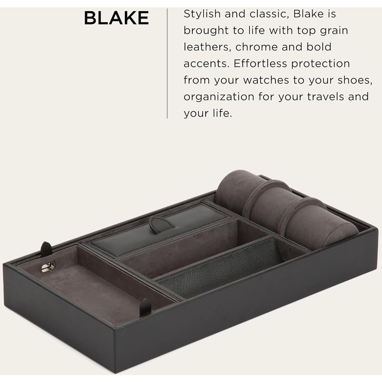 Bandeja de Valet Wolf Blake Cuero Negro y Gris 5 Compartimentos