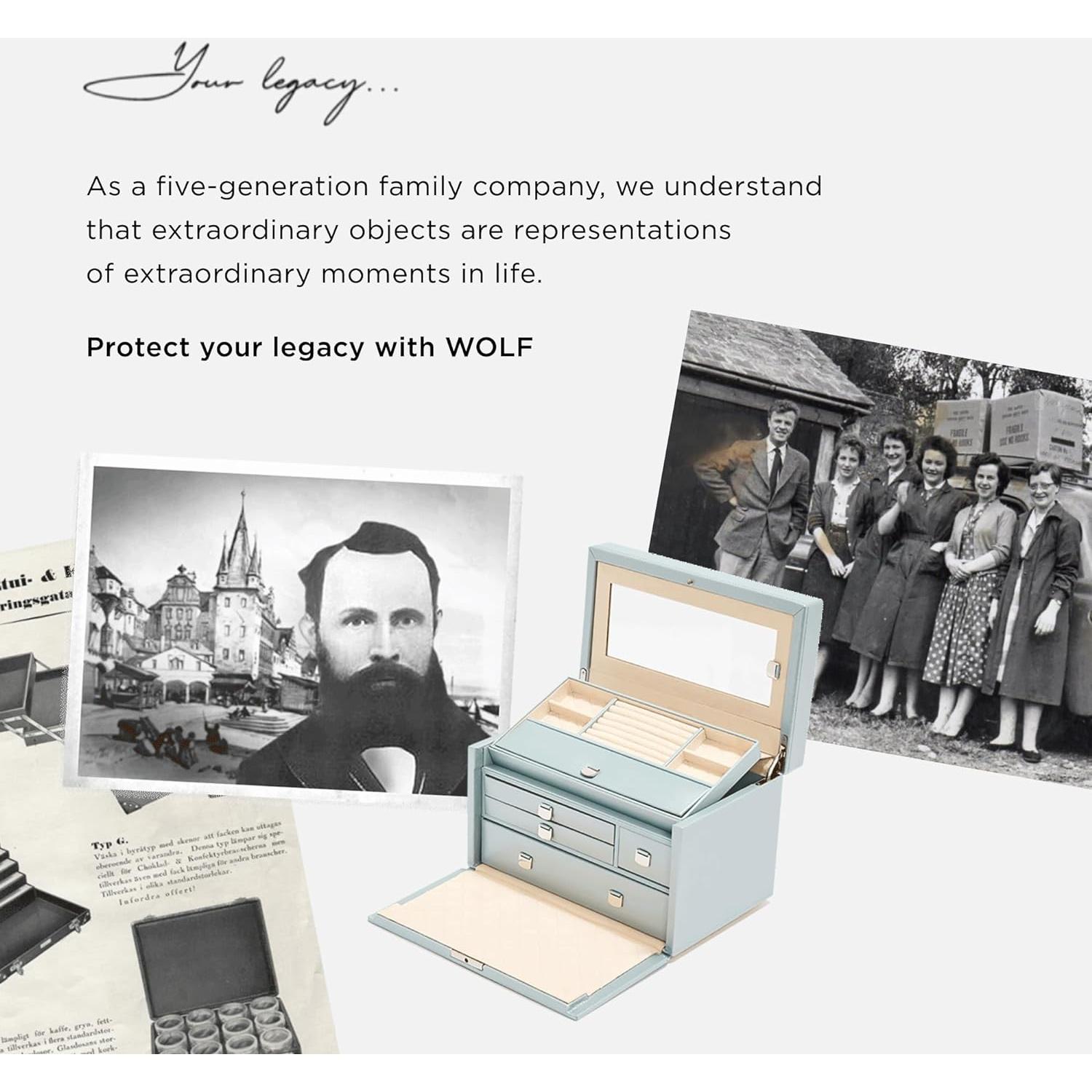 Bandeja de Valet Wolf Blake Cuero Negro y Gris 5 Compartimentos