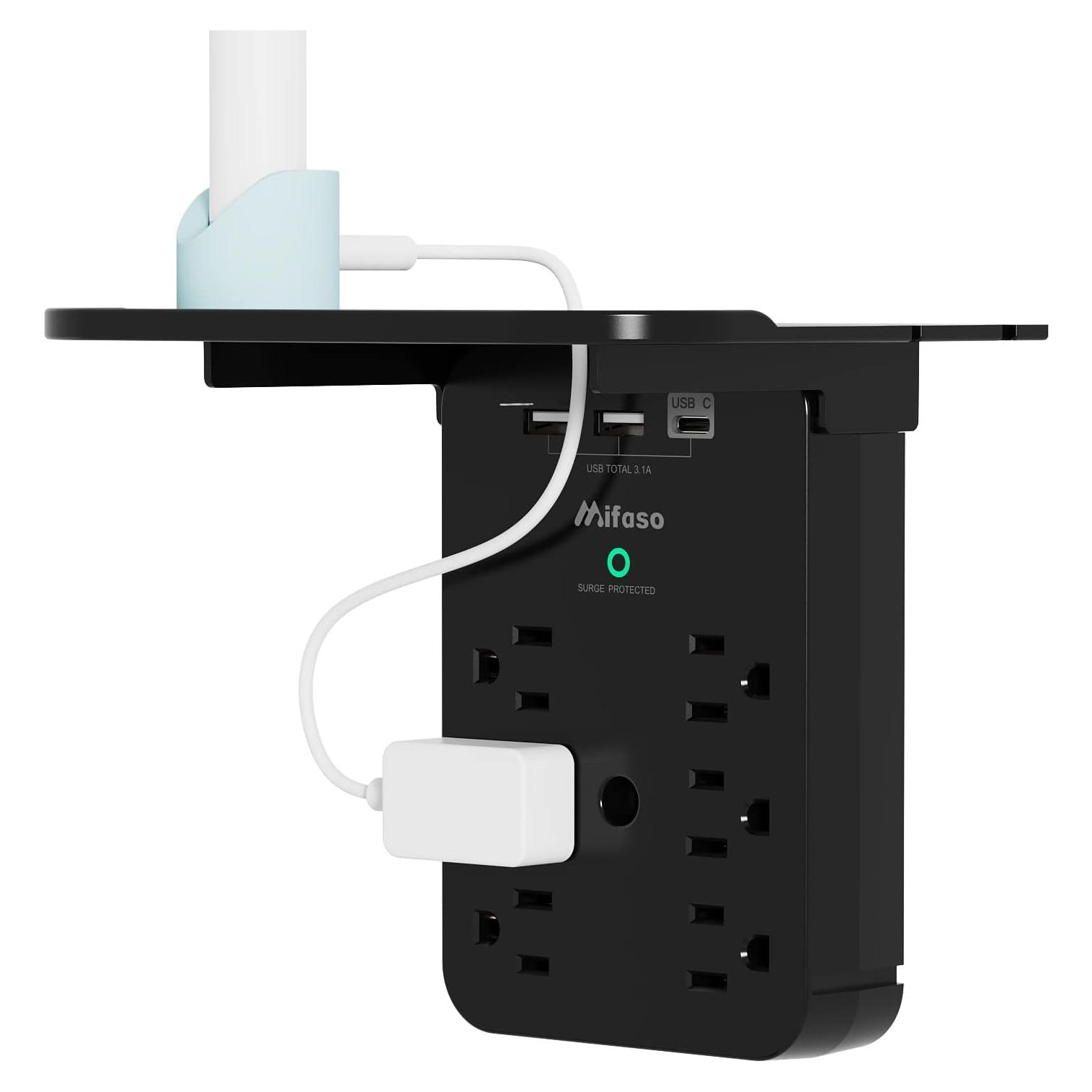 Extensor de Enchufe Mifaso 6 AC + 3 USB Carga Rápida Negro