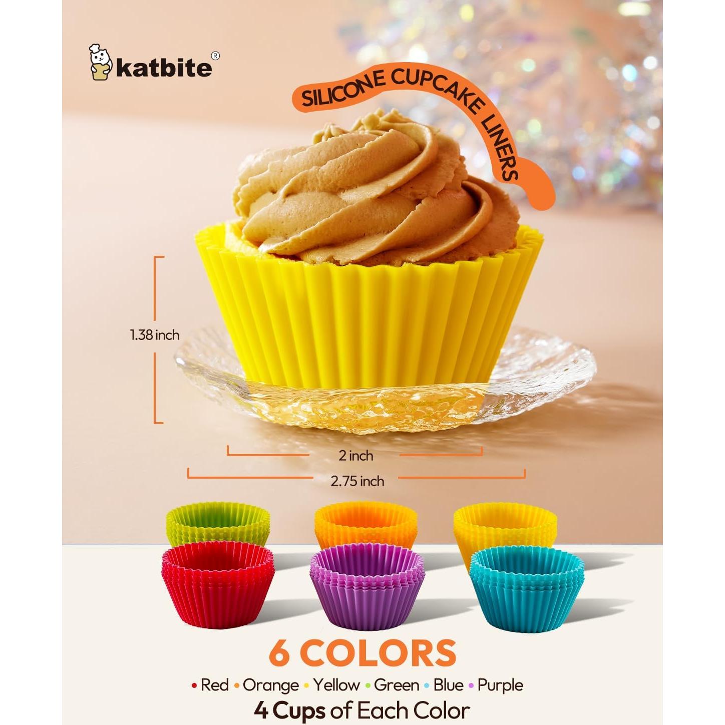 Moldes de Cupcake de Silicona Katbite 24 Piezas Multicolor