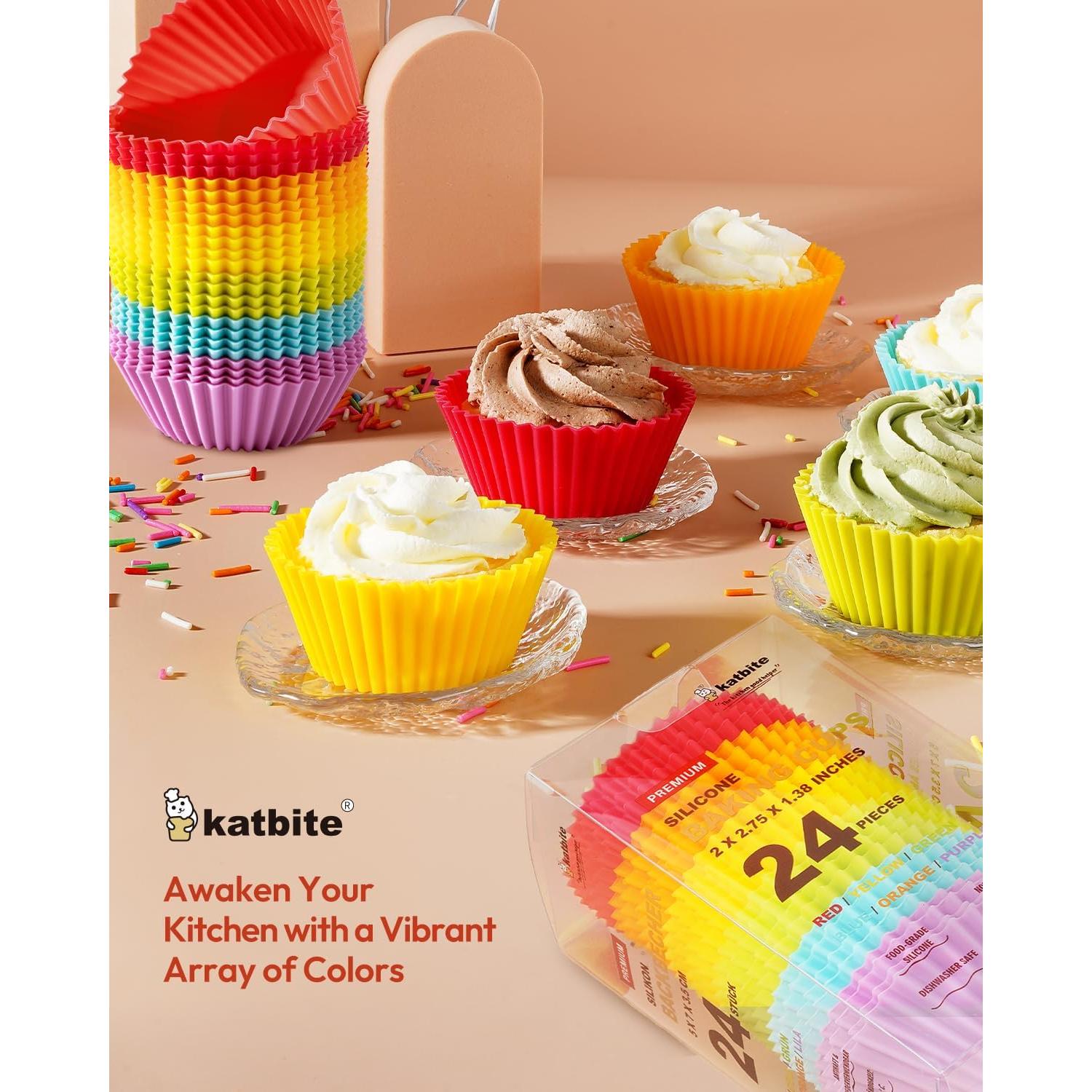 Moldes de Cupcake de Silicona Katbite 24 Piezas Multicolor