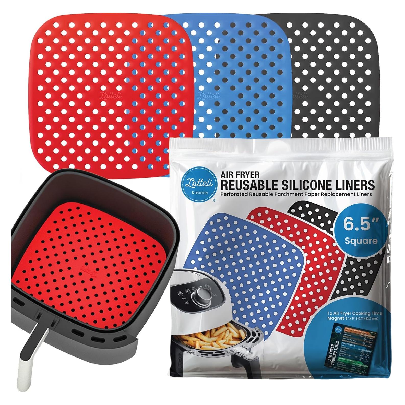 Reusable Air Fryer Liners 3 Pack for 2QT - 6.5" Square Silicone Airfryer Liner - Easy to Clean Air Fryer Accessories As Seen on the Today Show - Dishwasher Safe Non-Stick Parchment Paper Replacement