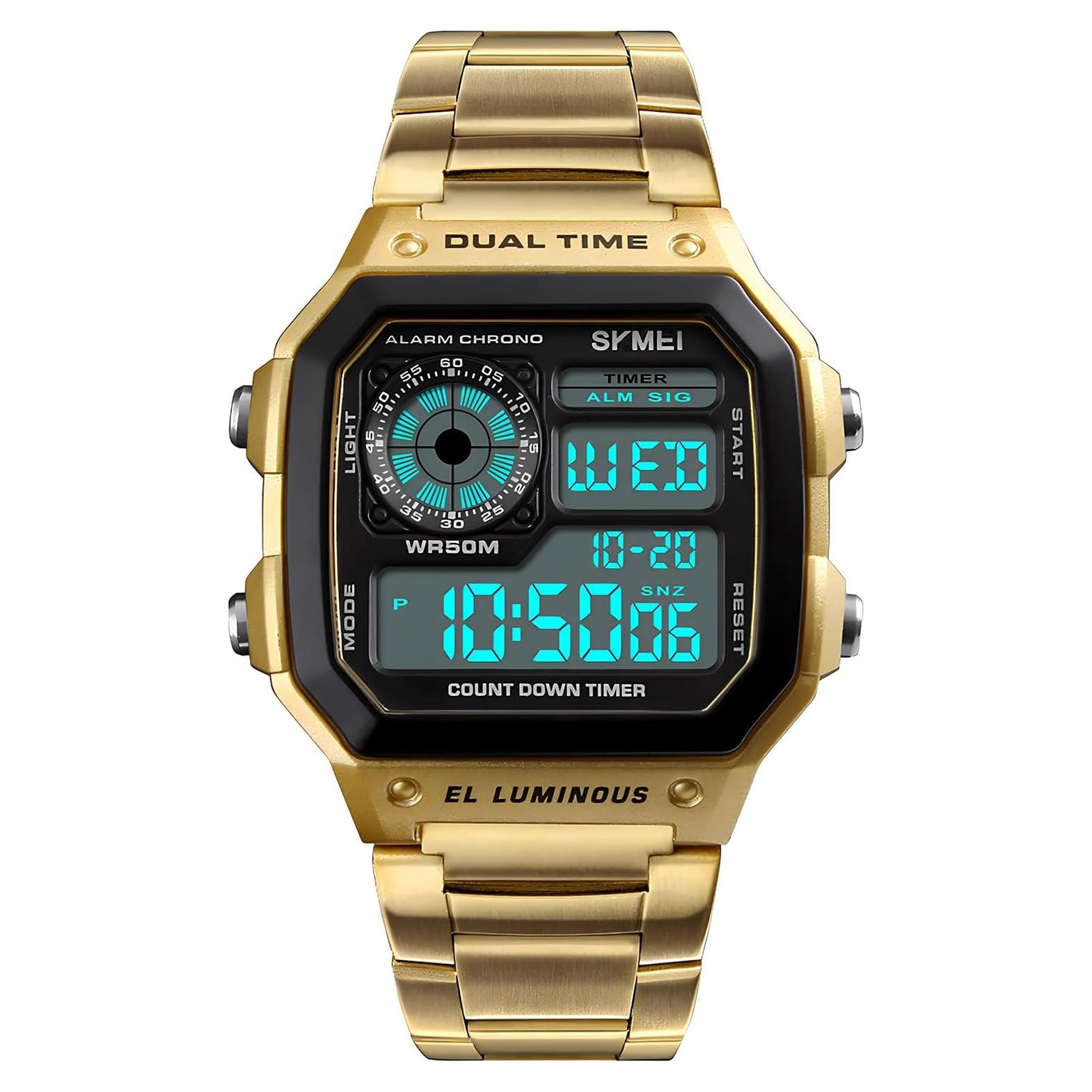 Reloj Digital Multifuncional PASOY Dorado Impermeable