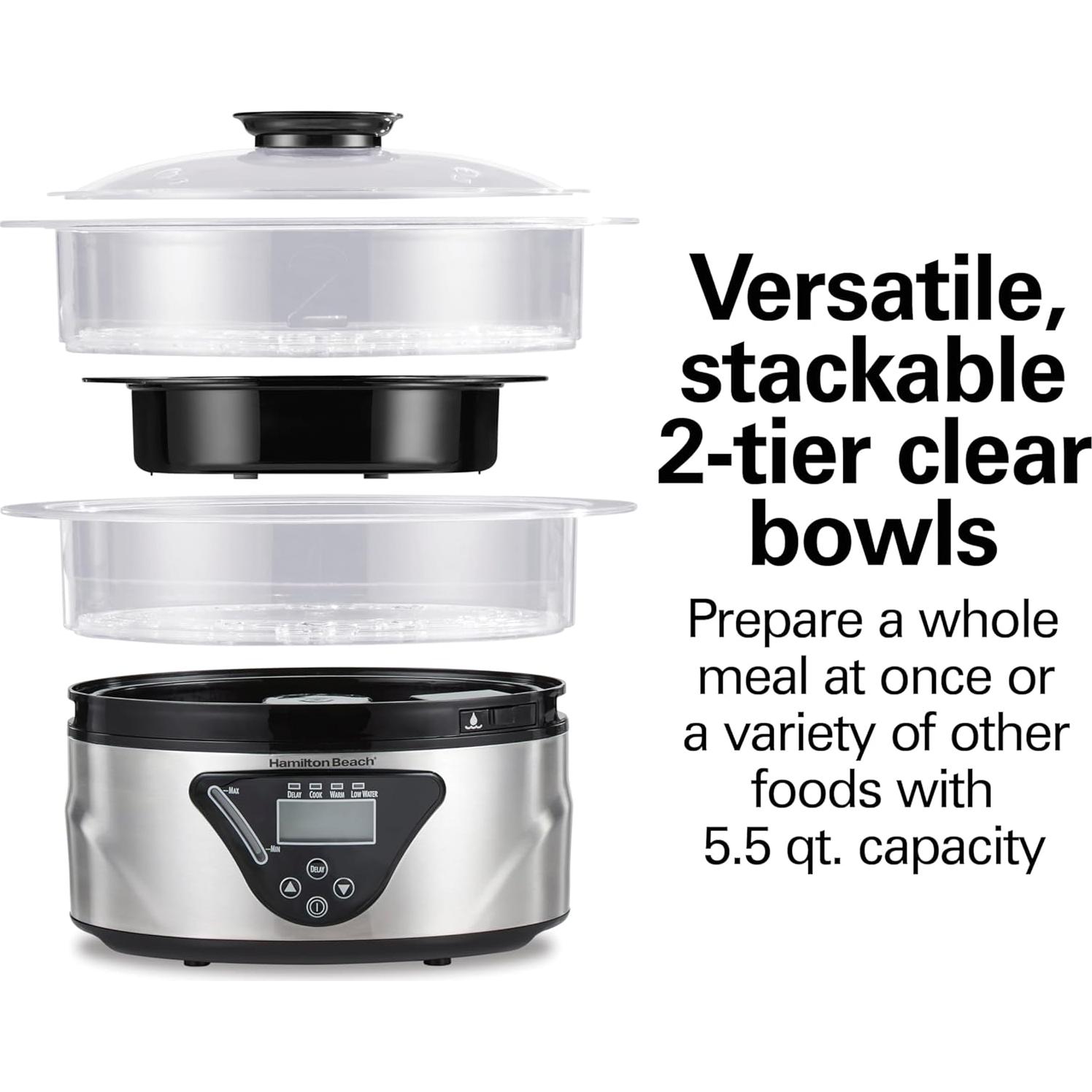 Cocedor Digital Hamilton Beach 5.5L Apilable Negro Acero