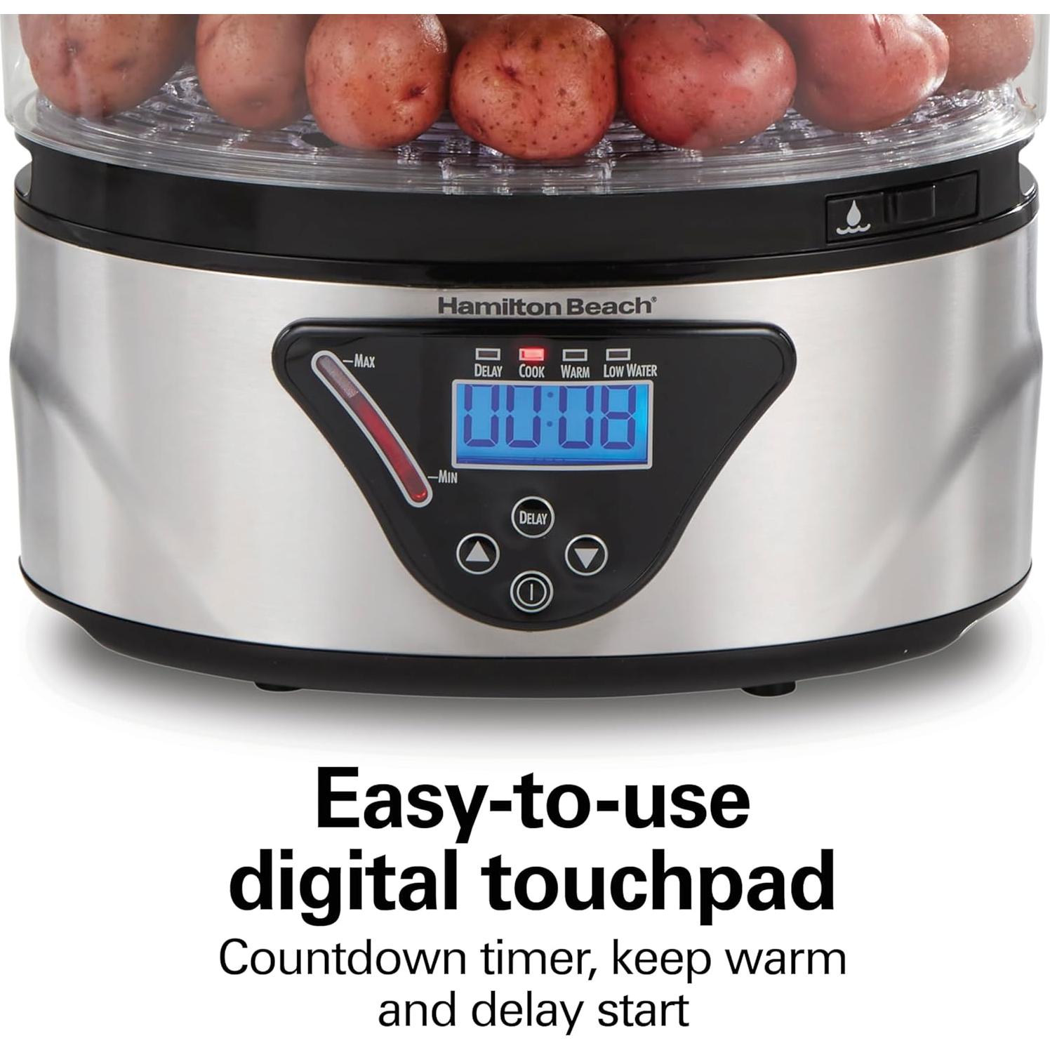 Cocedor Digital Hamilton Beach 5.5L Apilable Negro Acero