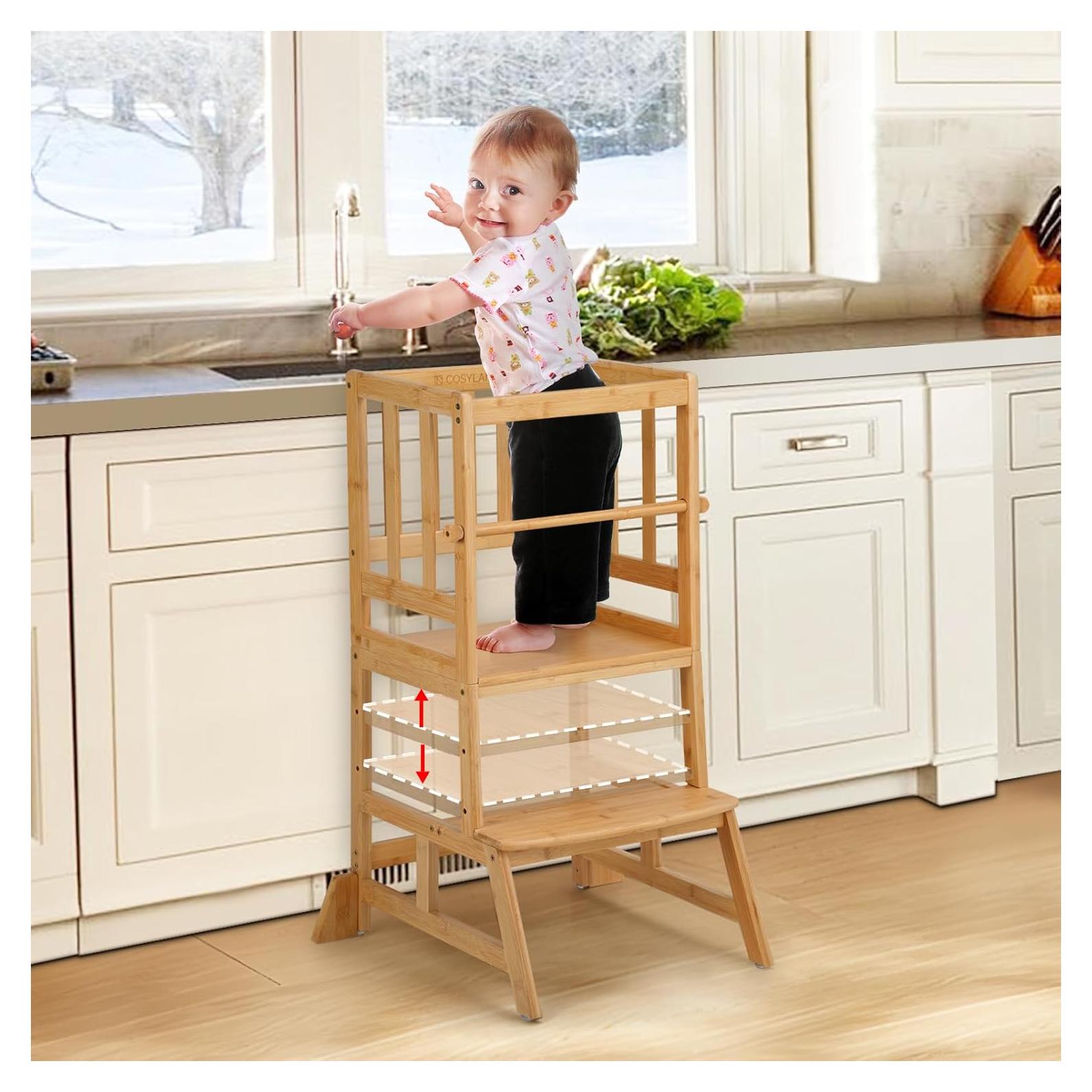 Torre de Aprendizaje Cosyland para Niños - Taburete Ajustable Natural