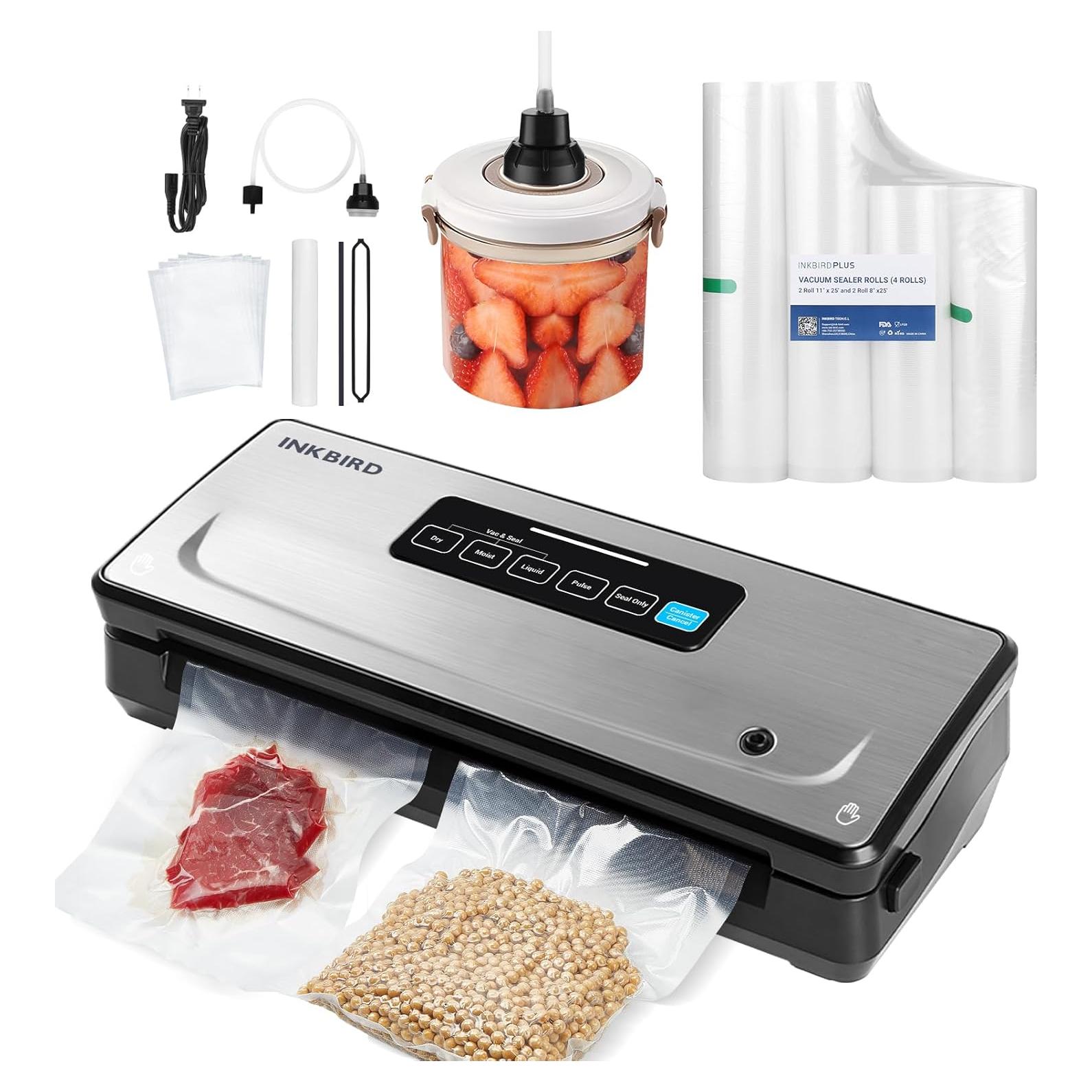 Máquina Selladora al Vacío Inkbird con 5 Rollos y Bolsas