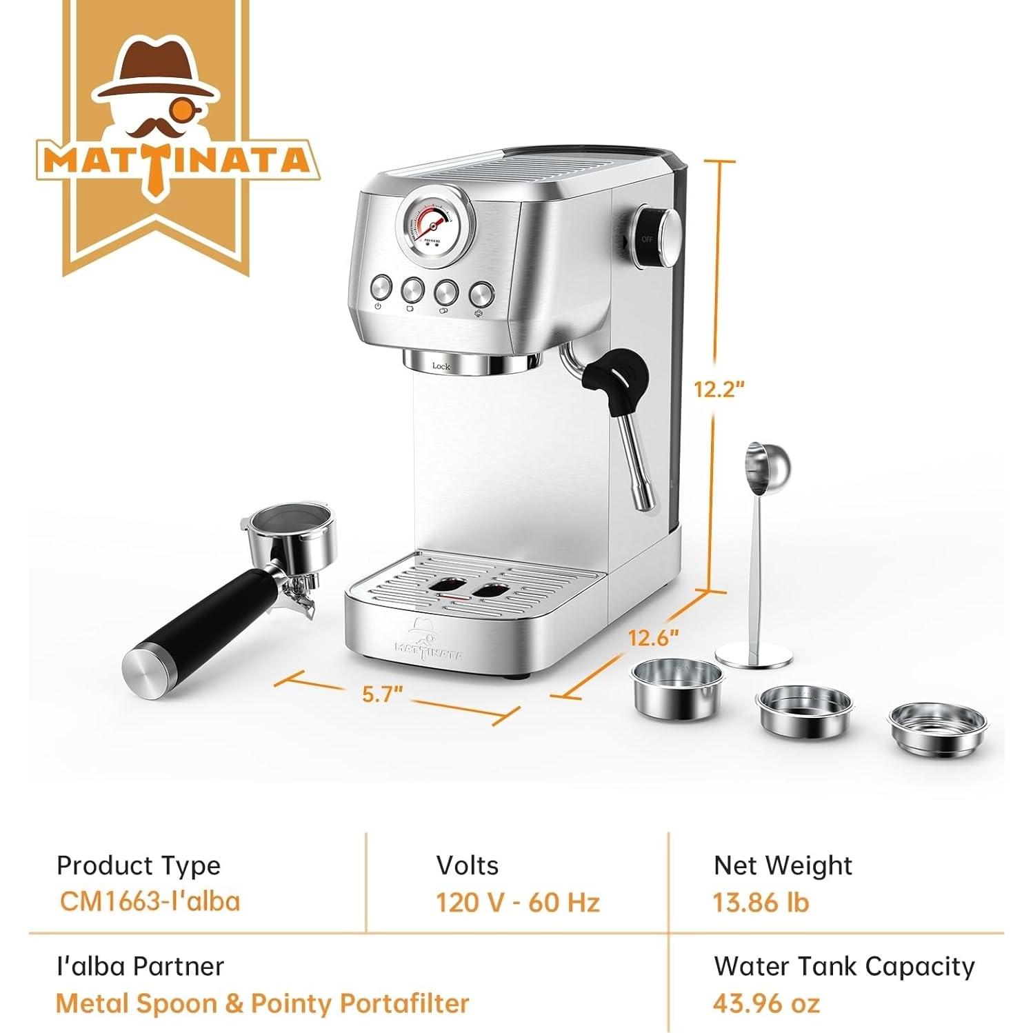 Cafetera Espresso MAttinata I'alba Pro 20 Bar Acero Inoxidable