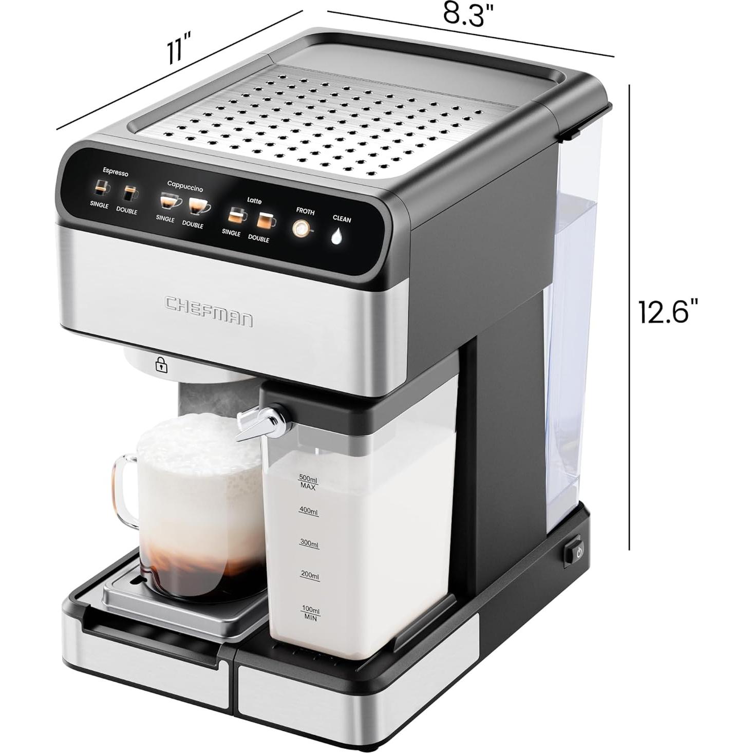 Cafetera Espresso Chefman RJ54-I-SV-AM con Espumador 1.8L