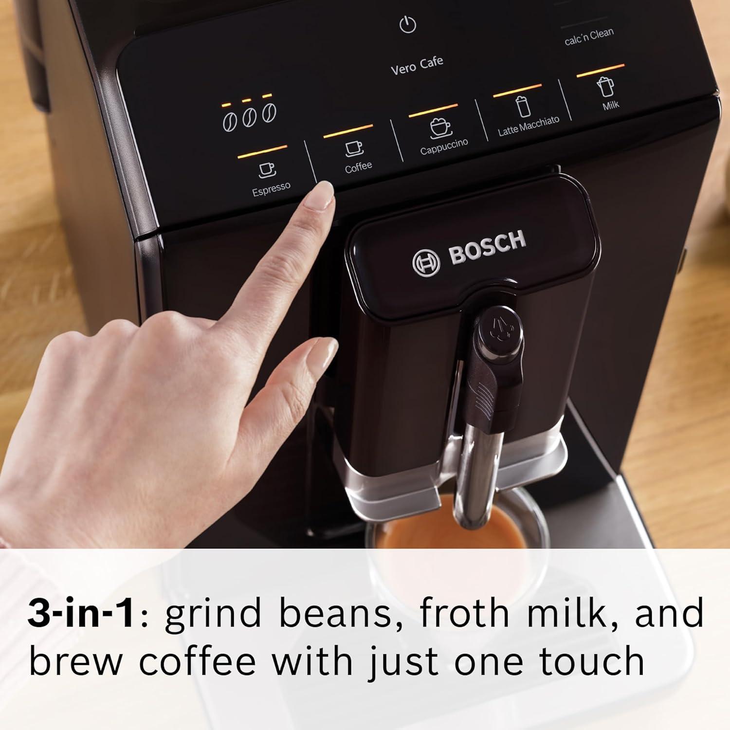 Bosch 300 Series Fully Automatic Espresso and Coffee Machine – In-Cup Frother, OneTouch Milk Drinks, 5 Drink Options, Ceramic Grinder, Easy Clean & Descale, in Black TIU20109