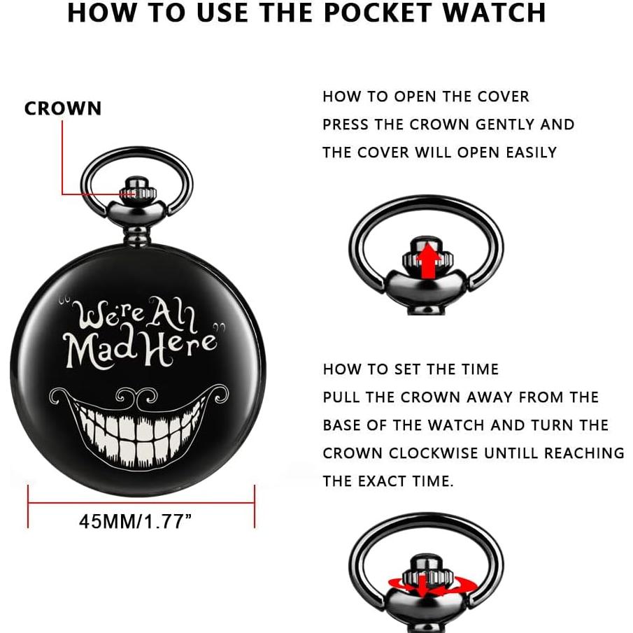 Reloj de bolsillo Alwesam con cadena de 38 cm y números romanos