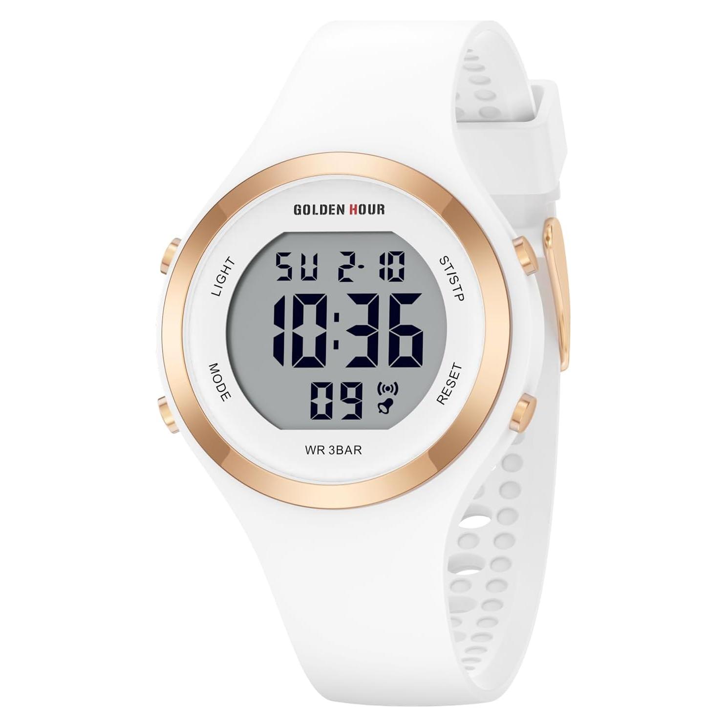 Reloj Digital Deportivo GOLDEN HOUR para Mujeres Blanco