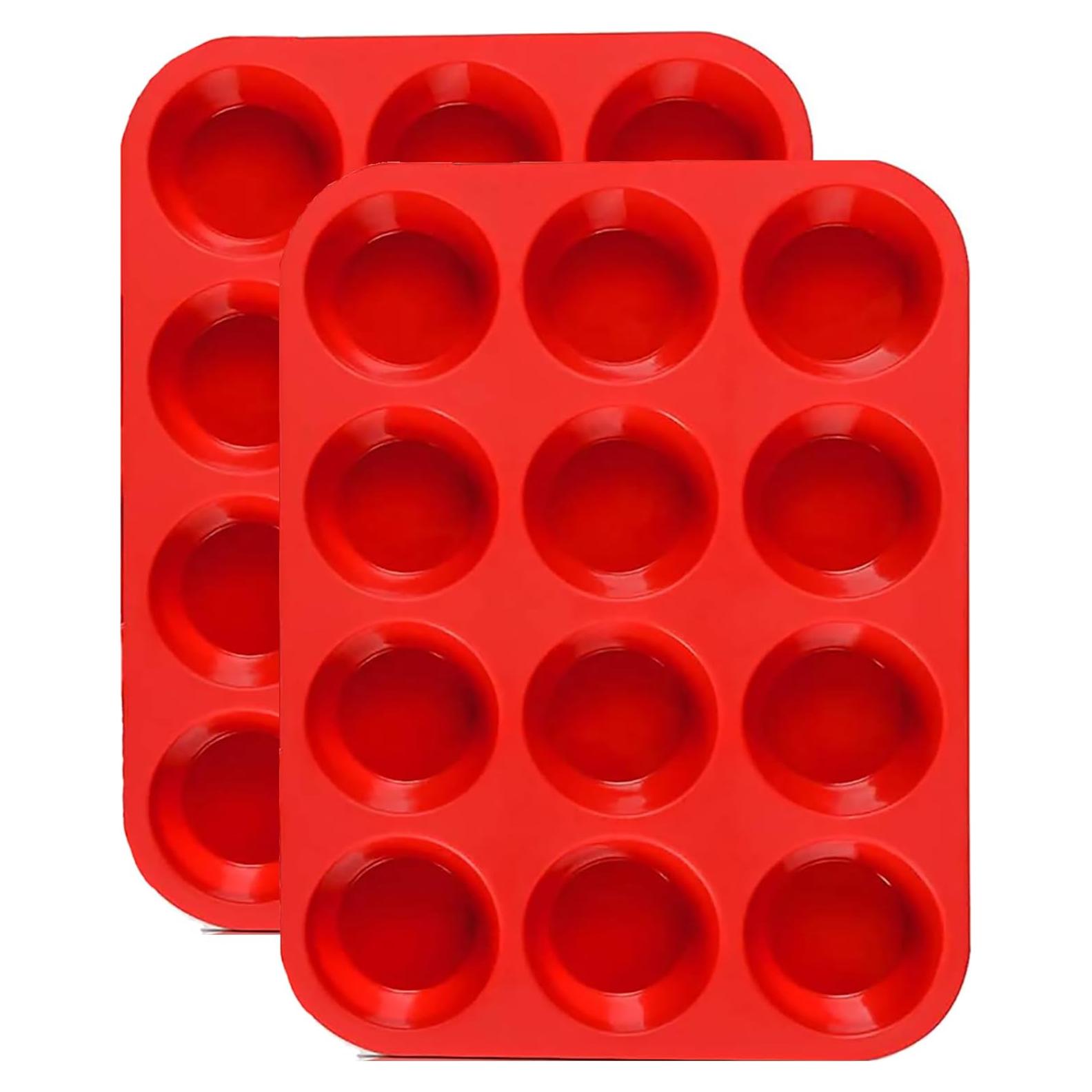Molde de Silicona para Muffins JEWOSTER 12 Tazas Rojo