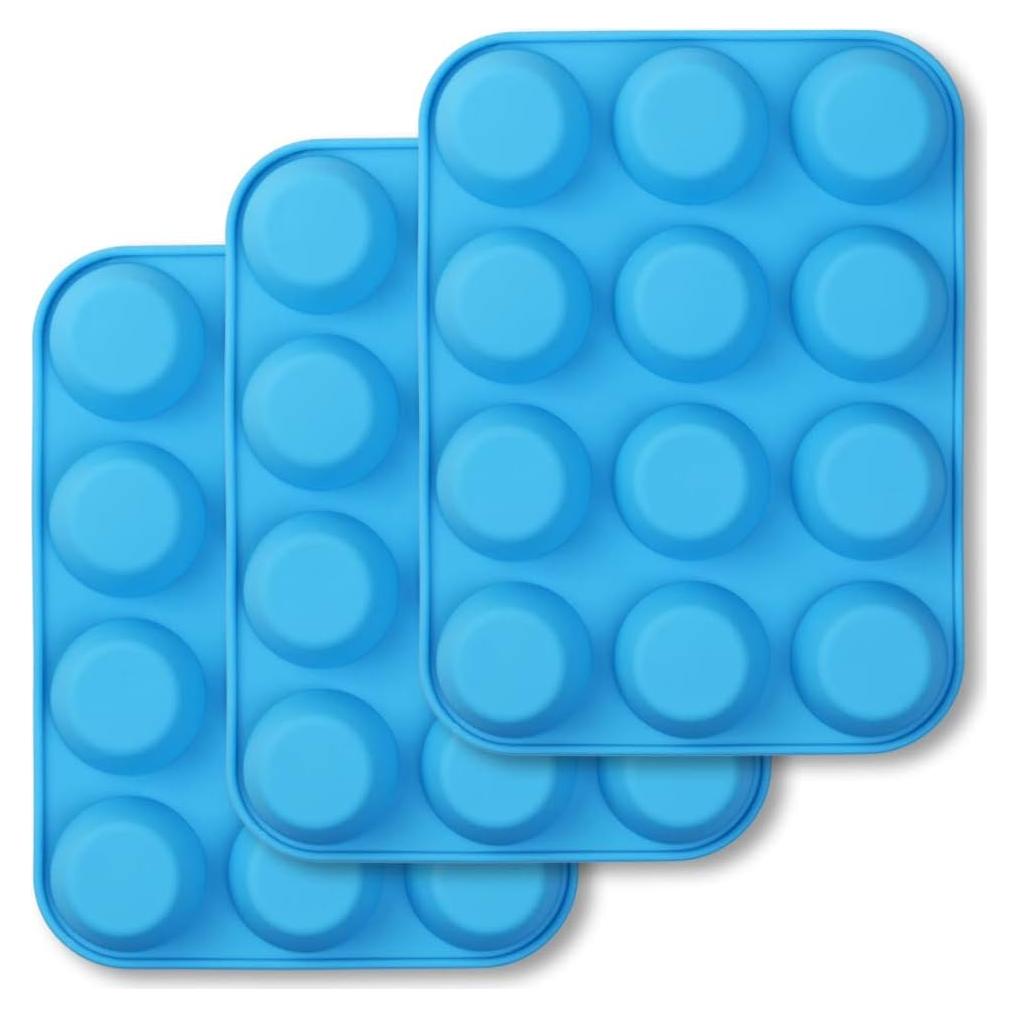 Molde de Silicona para Muffins homEdge 12 Tazas Azul - 3 Piezas