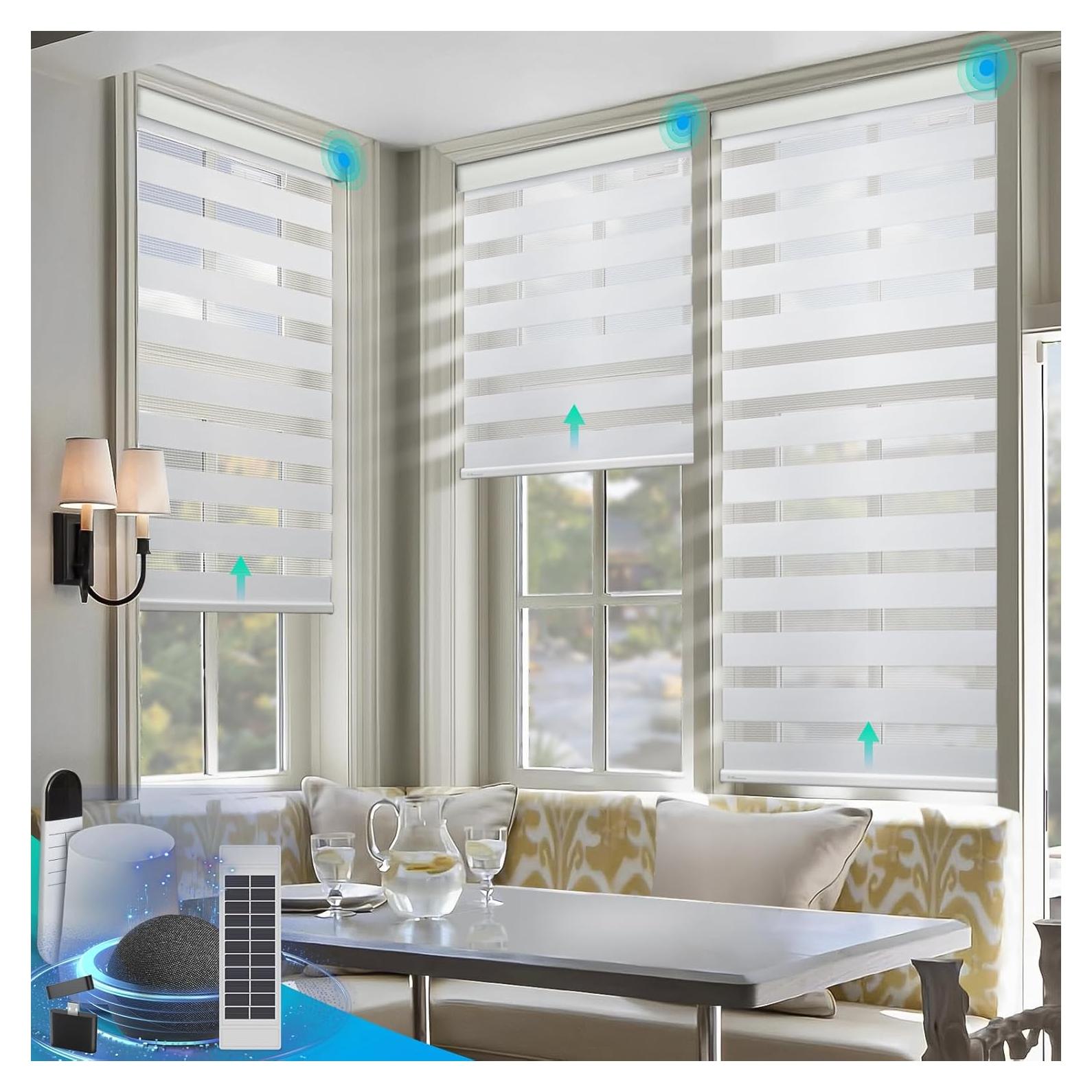 Persianas Zebra Motorizadas DENFOON 61x183cm Solar Control Remoto