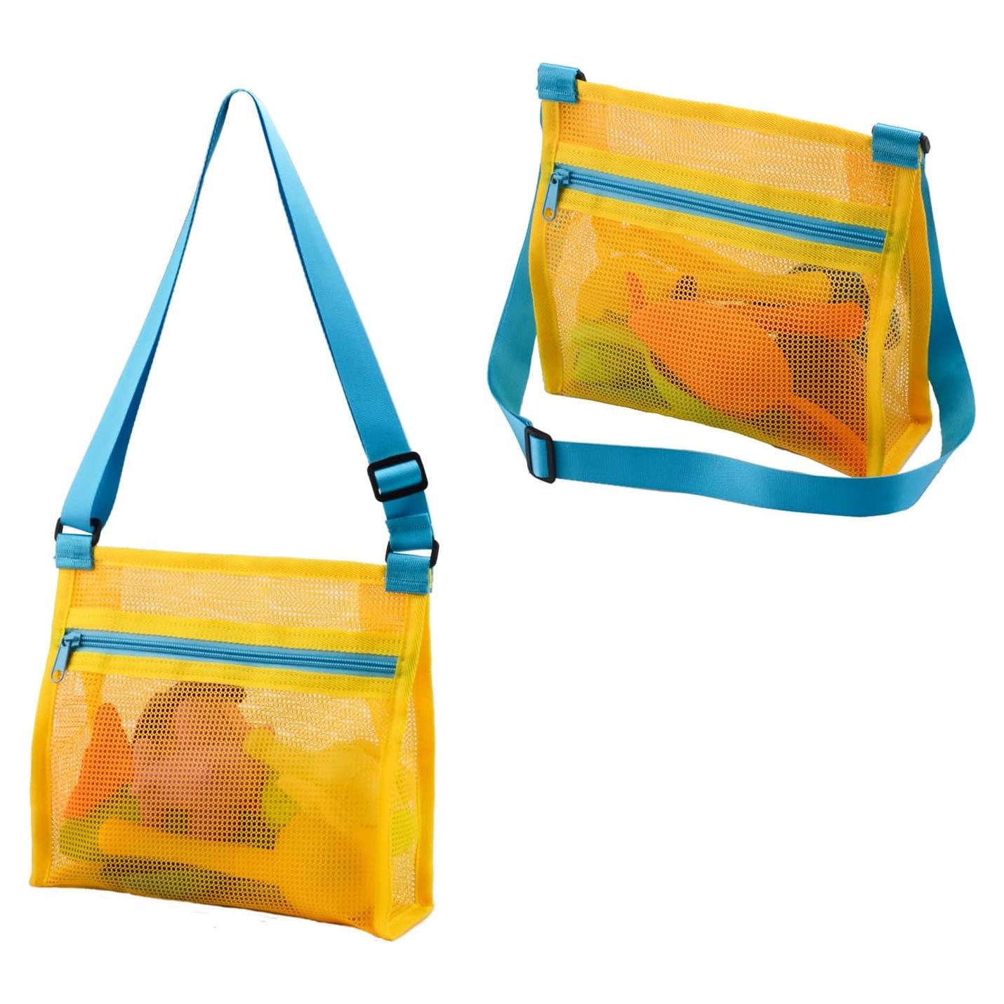 Bolsa de Conchas de Playa MUYIZI Amarilla Malla 24x22x8 cm