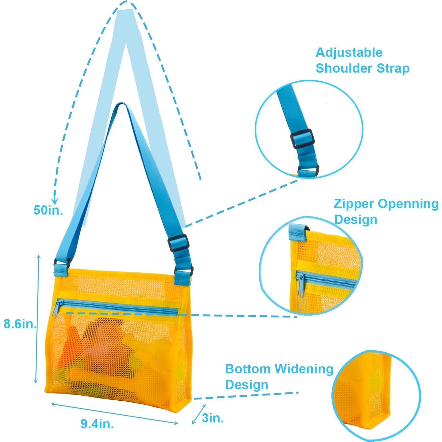 Bolsa de Conchas de Playa MUYIZI Amarilla Malla 24x22x8 cm