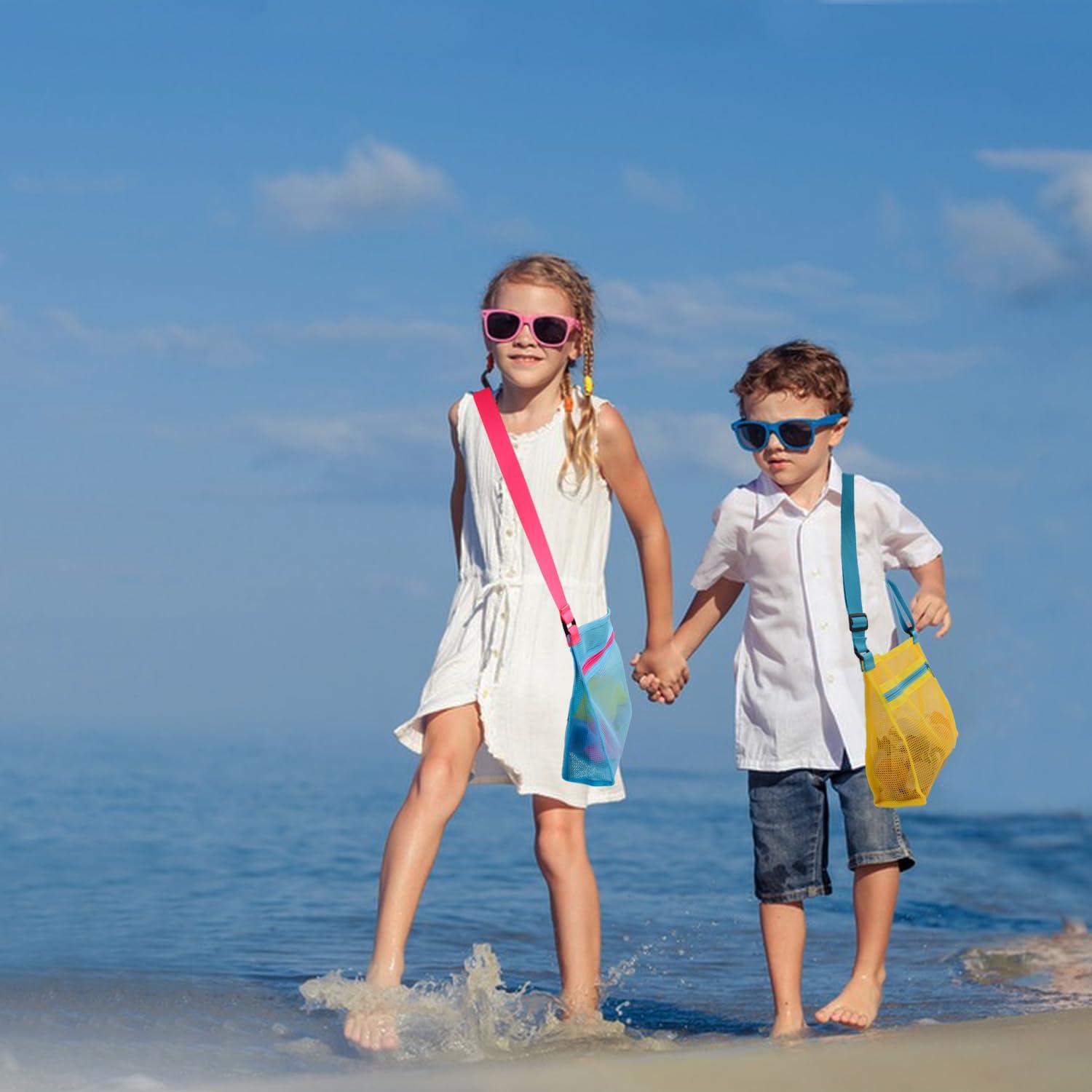 Bolsa de Conchas de Playa MUYIZI Amarilla Malla 24x22x8 cm
