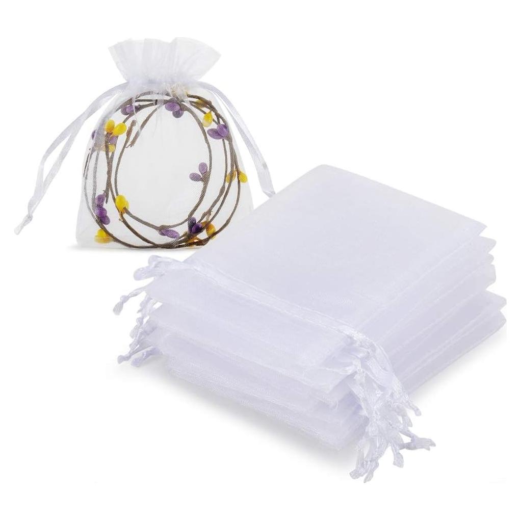Paquete 100 Bolsas de Organza Blancas HRX 10 x 8 cm