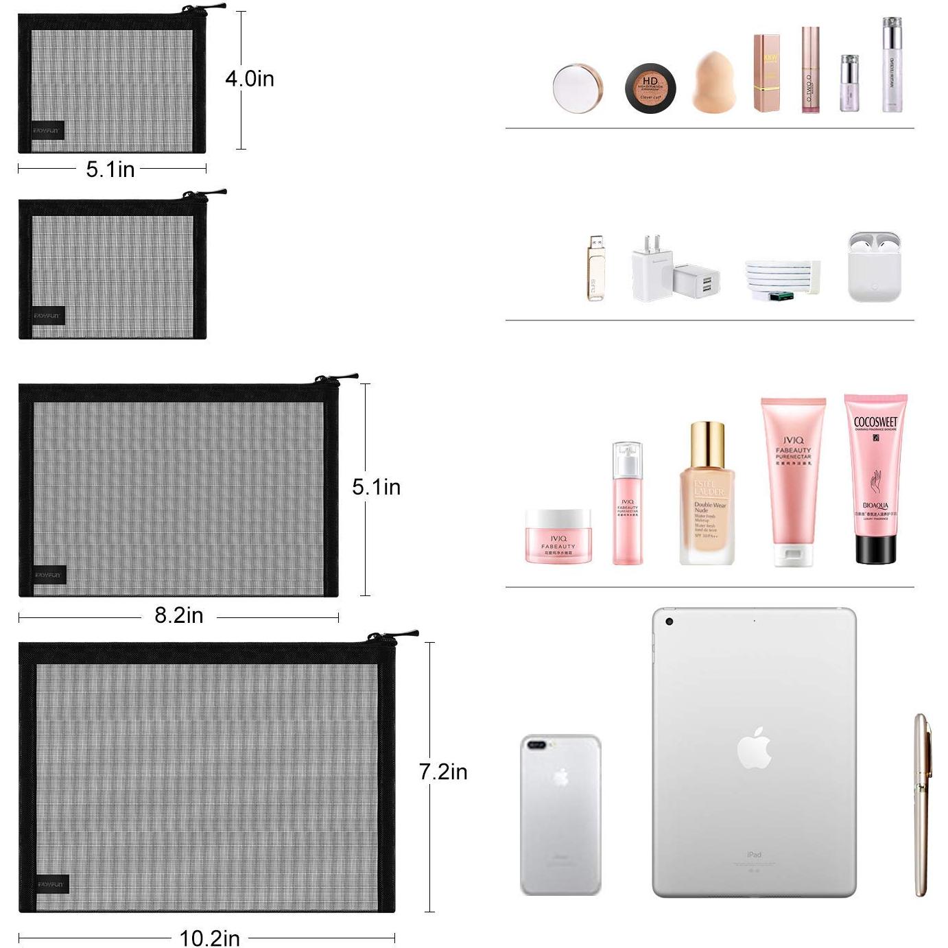 Bolsa de Malla Organizador Cosmético EASYFUN 4 Pcs Negro