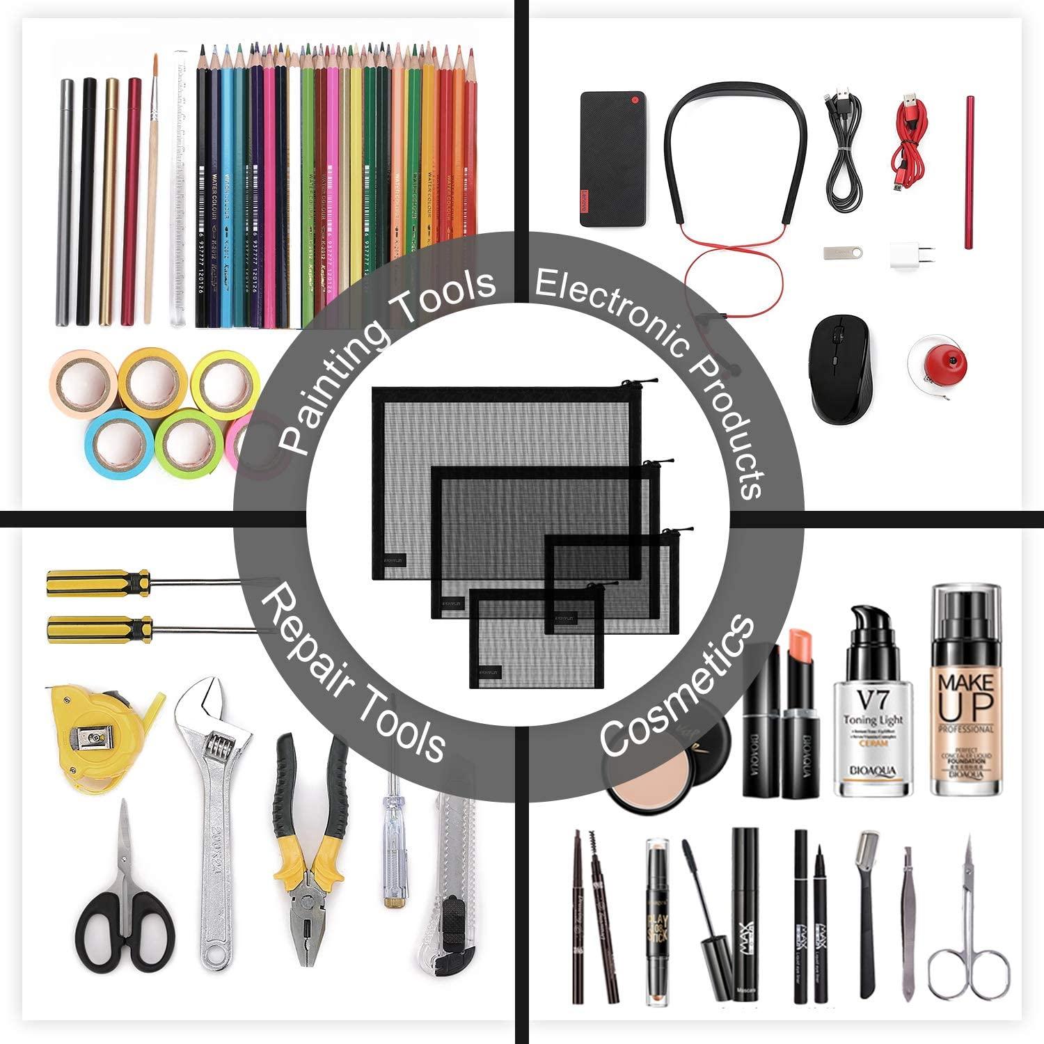 Bolsa de Malla Organizador Cosmético EASYFUN 4 Pcs Negro