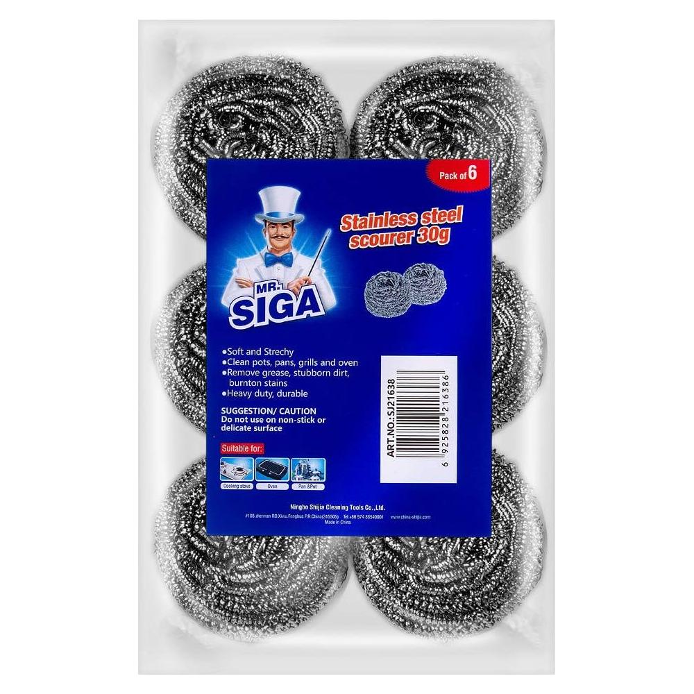 Estropajo de Acero Inoxidable MR.SIGA, Paquete de 6