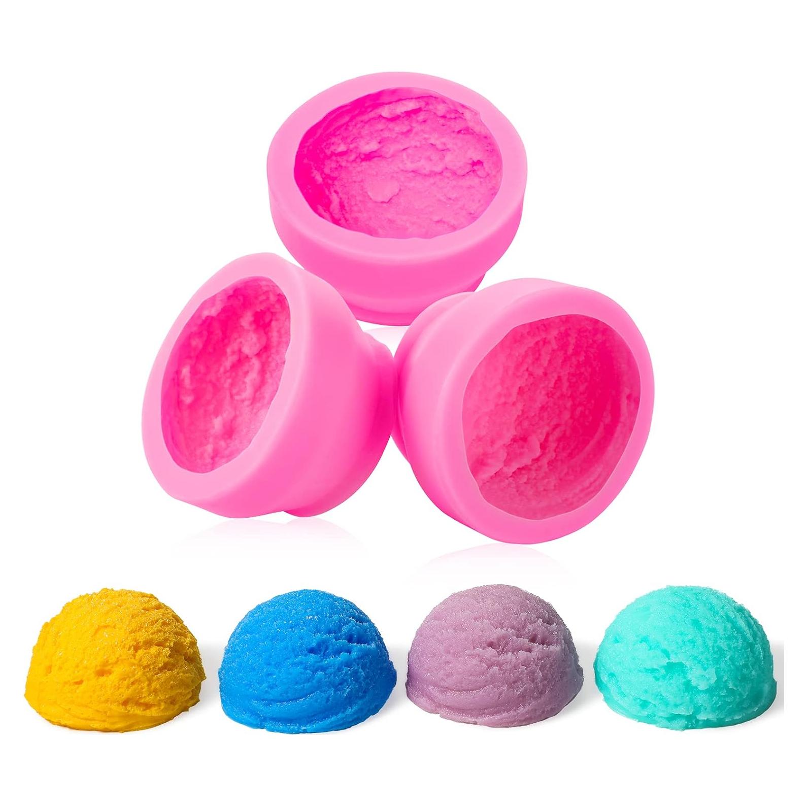 Molde de Silicona Patelai 3D Bola de Helado Rosa 3 Piezas