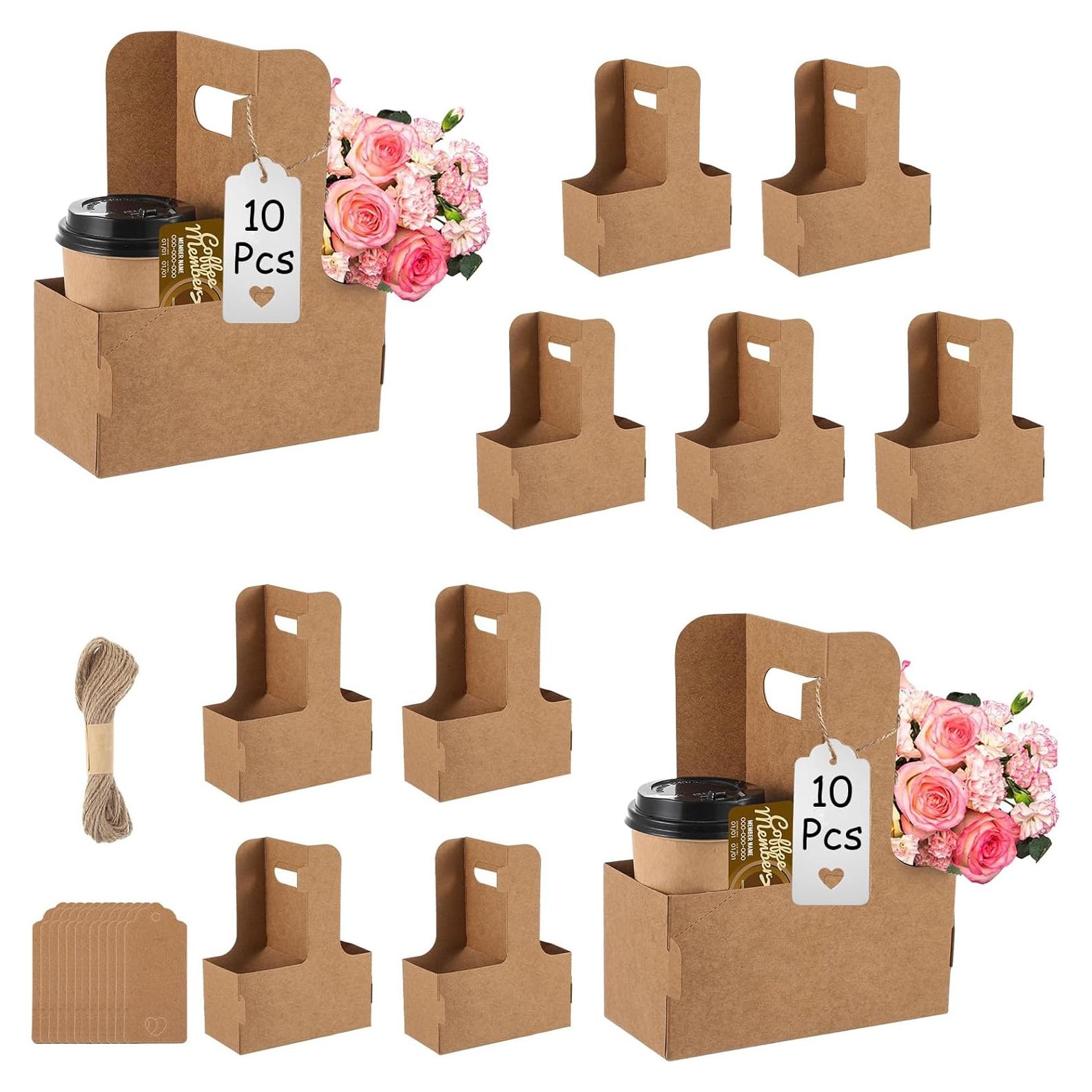 Paquete de 10 portavasos de cartón kraft para 2 tazas