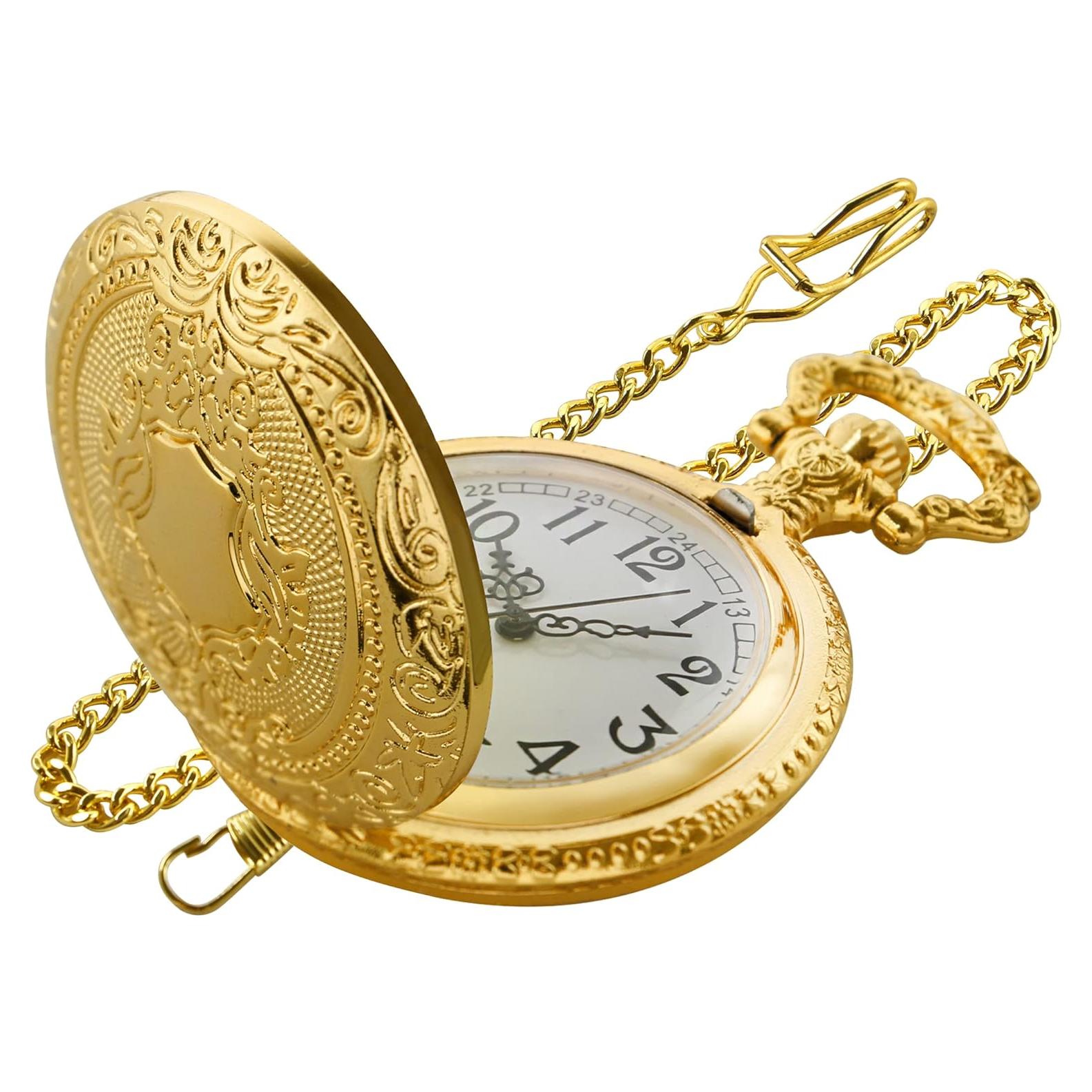 Reloj de bolsillo Gold Shield para hombres con cadena