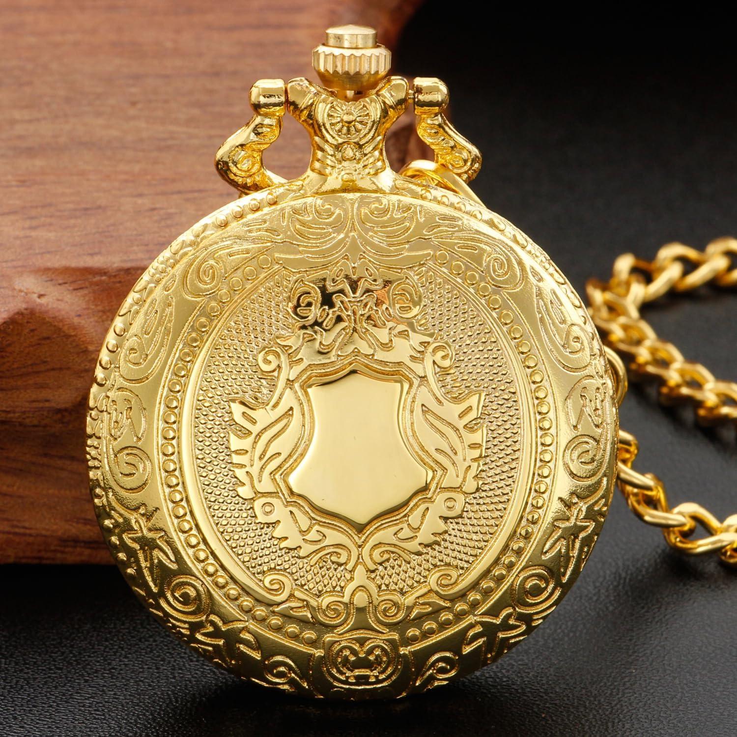 Reloj de bolsillo Gold Shield para hombres con cadena