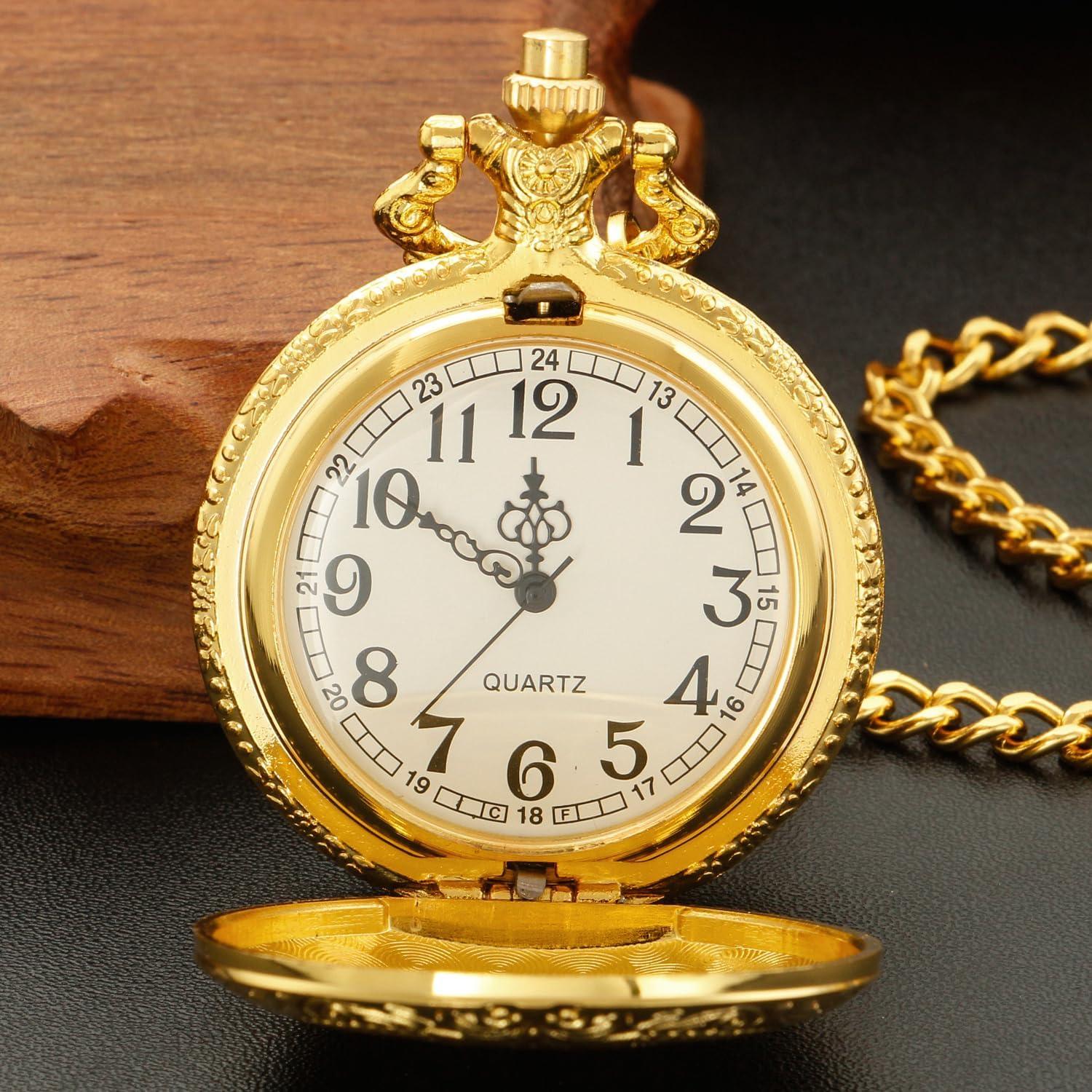 Reloj de bolsillo Gold Shield para hombres con cadena