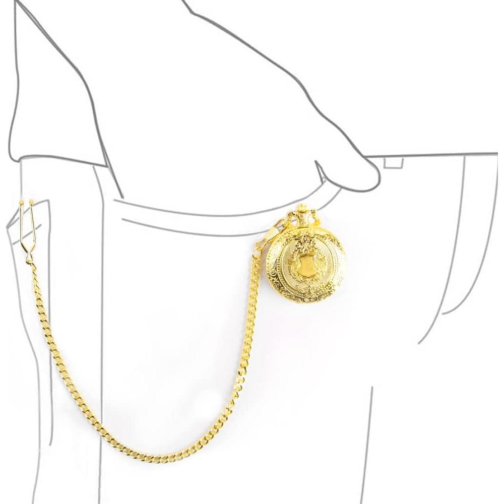 Reloj de bolsillo Gold Shield para hombres con cadena