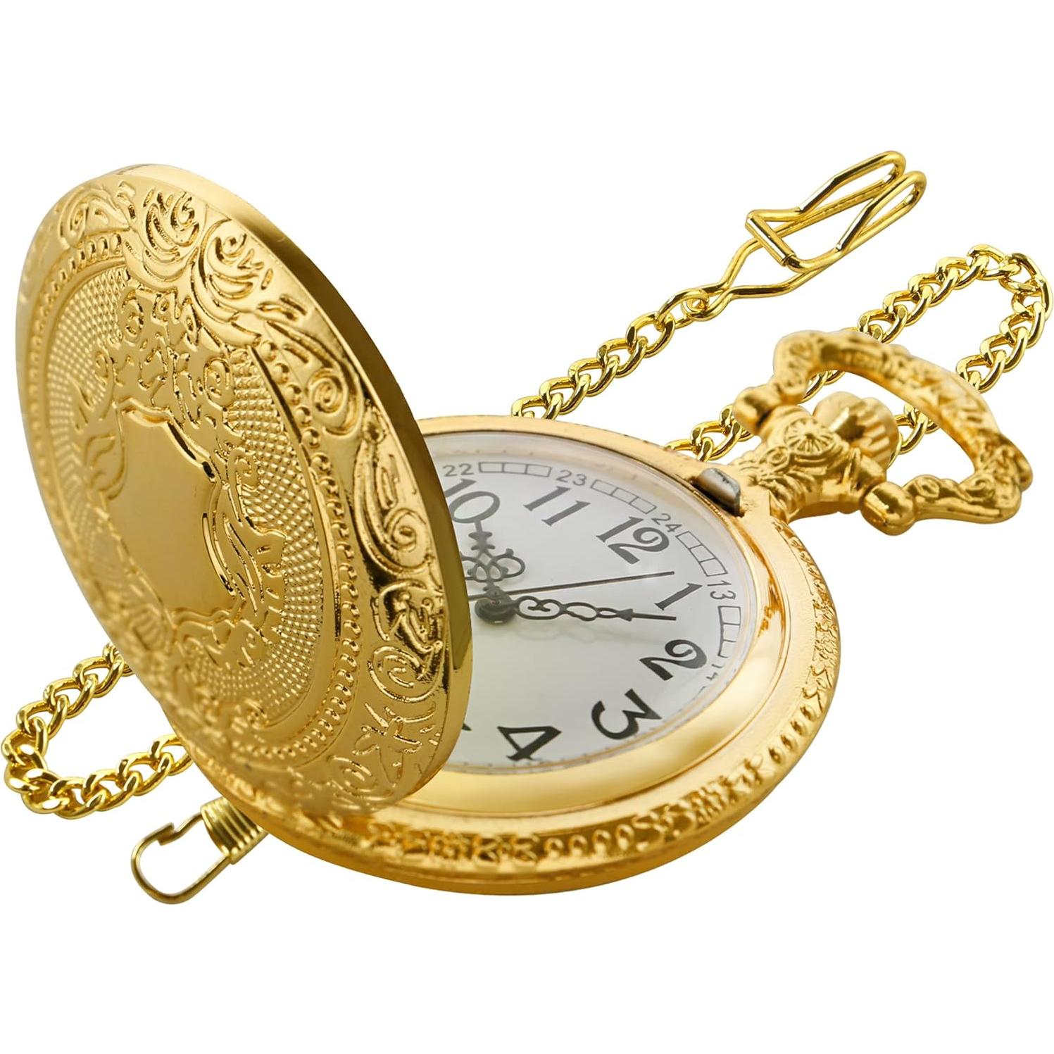 Reloj de bolsillo Gold Shield para hombres con cadena