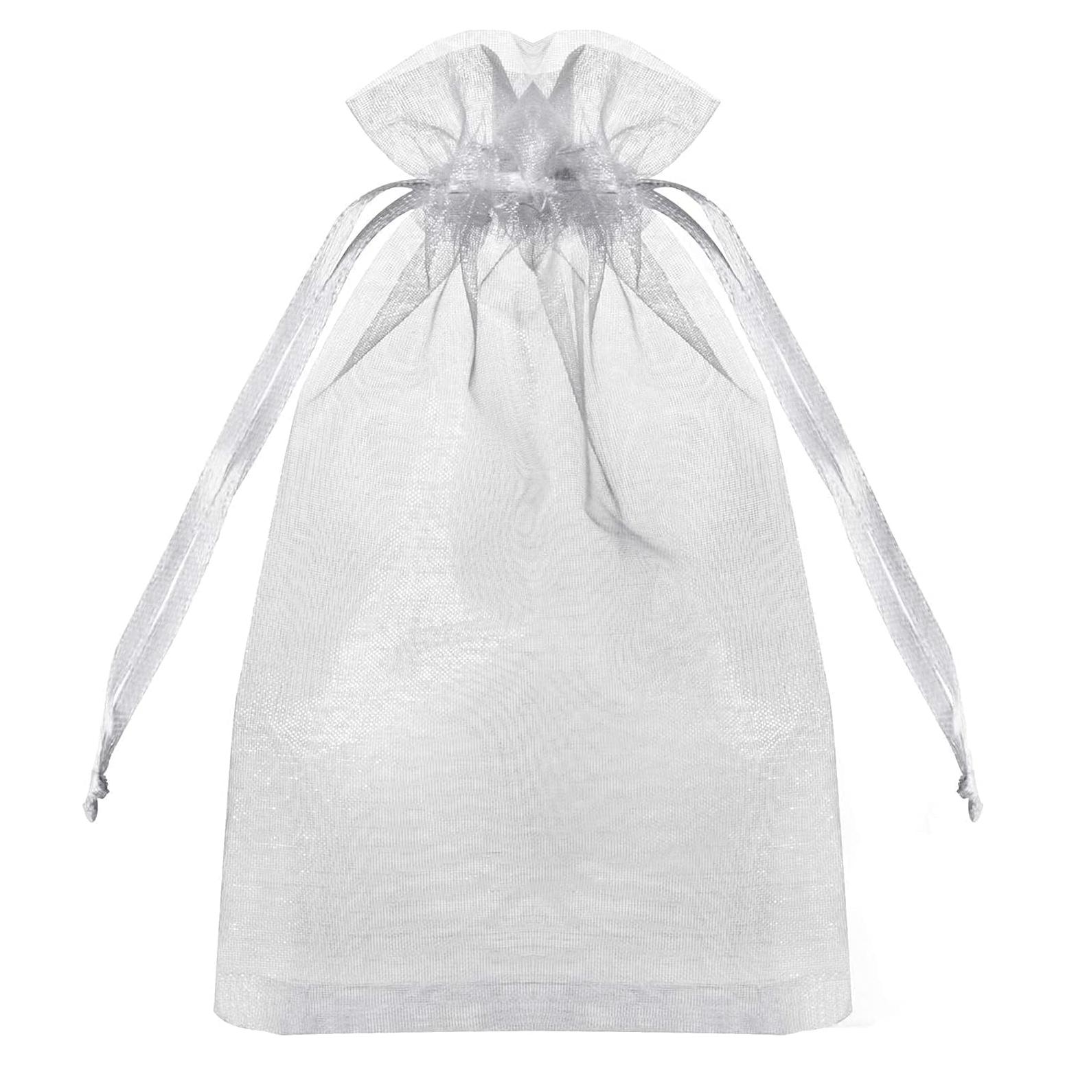 100 Bolsas de Organza Transparentes Blancas 10x15 cm