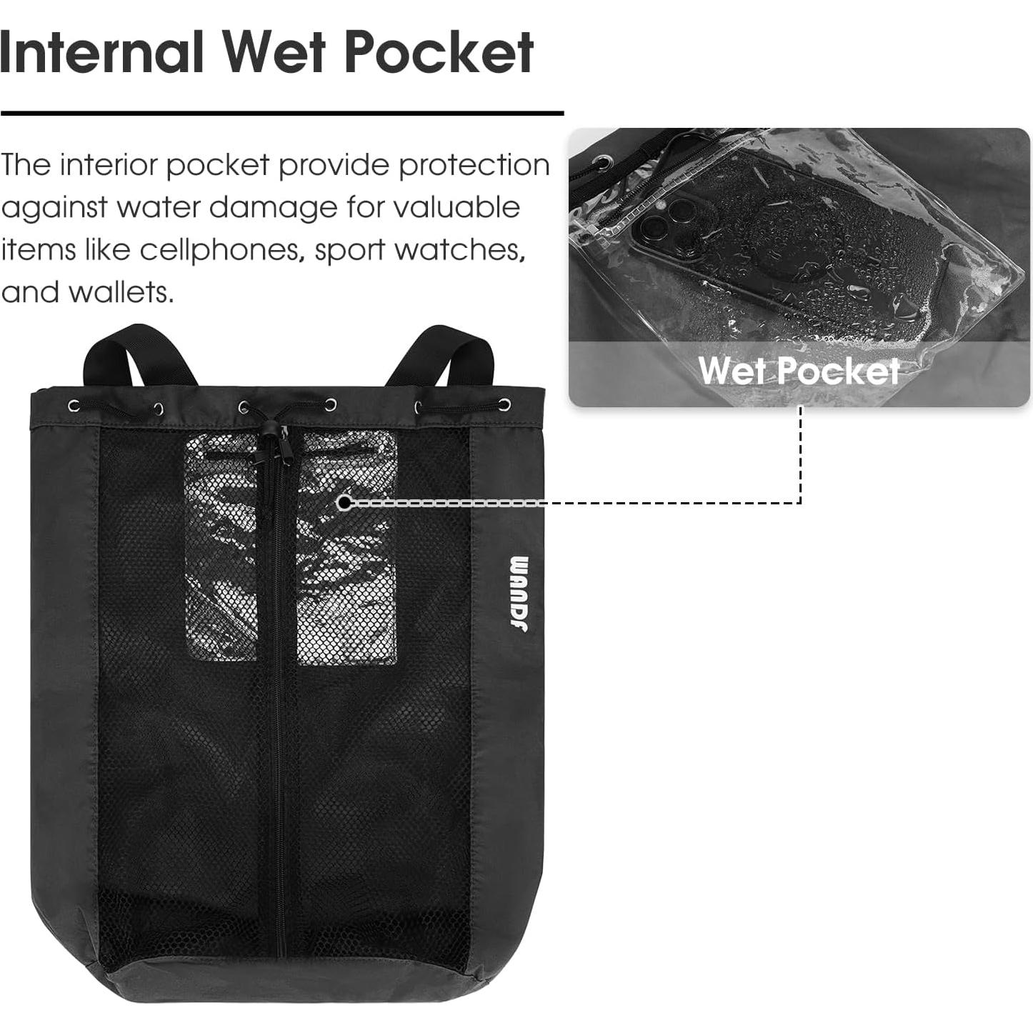 Mochila de Malla WANDF para Natación y Playa 15L Negra