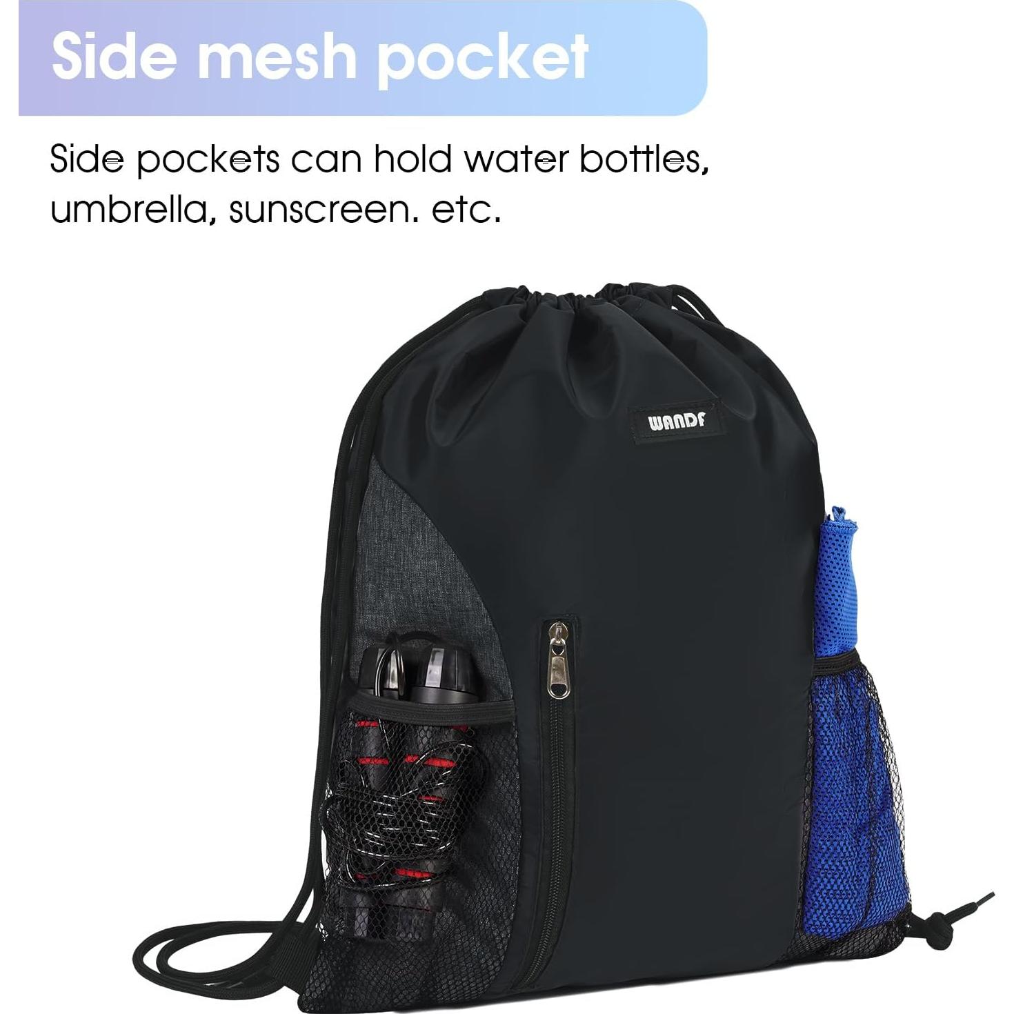Mochila de Cuerda WANDF Unisex Resistente al Agua 20L Negra