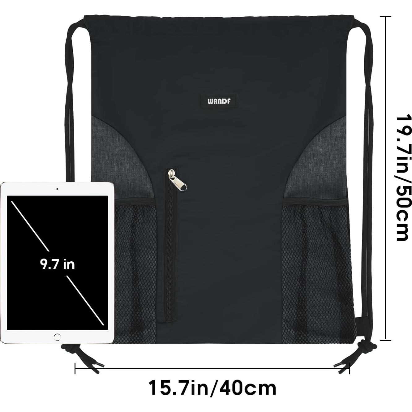 Mochila de Cuerda WANDF Unisex Resistente al Agua 20L Negra