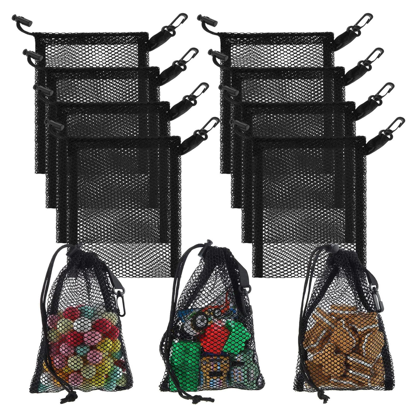 8 Bolsas de Malla Negras Shappy con Cierre de Cordón 27.4x19cm