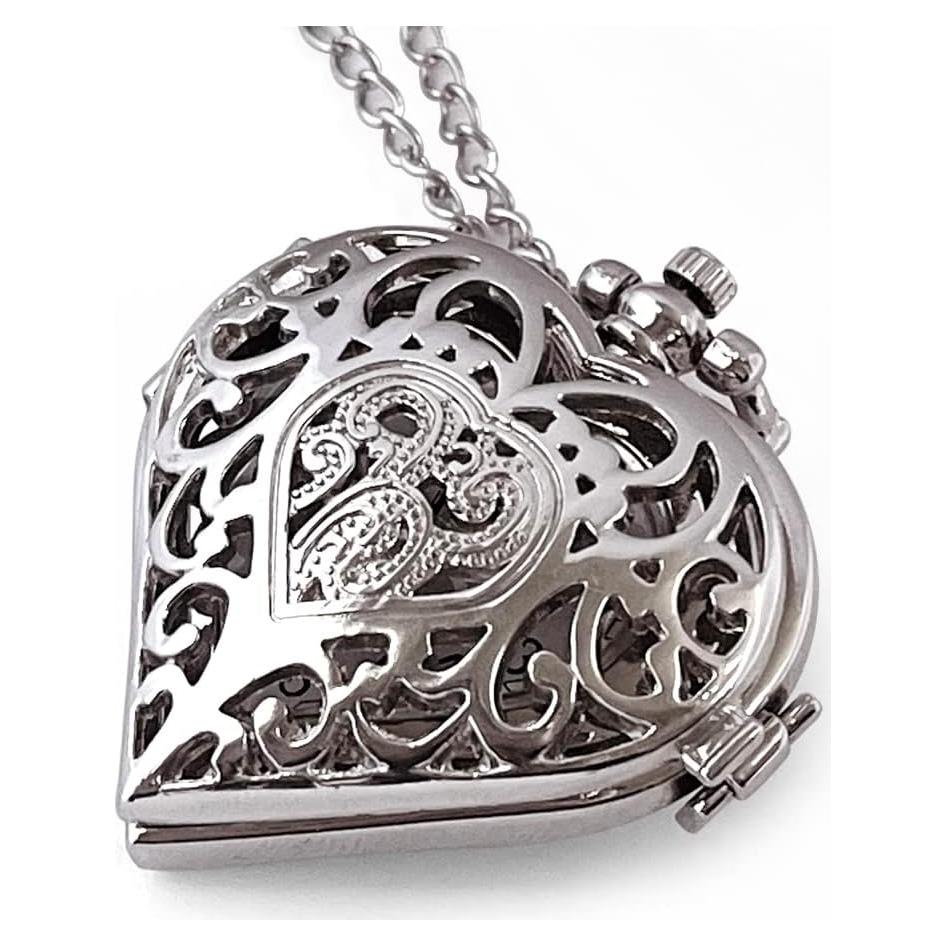 Reloj de bolsillo VIGOROSO analógico plateado con corazón