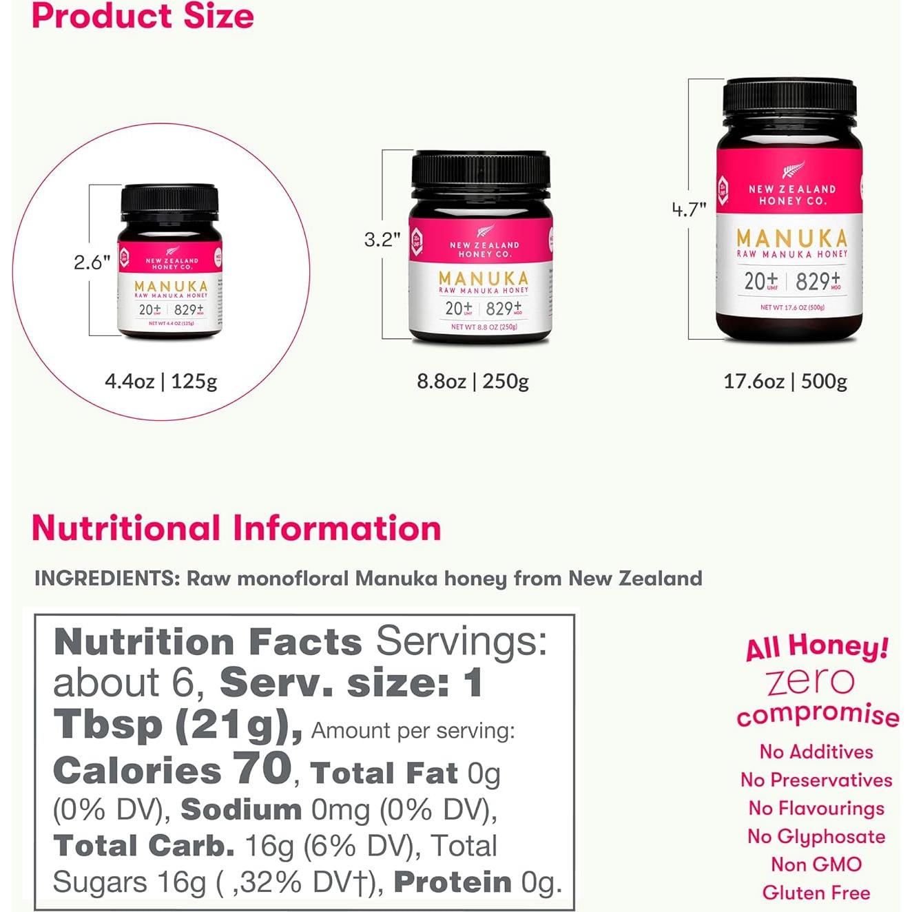 Miel Cruda de Manuka UMF 20+ New Zealand Honey Co. 125g