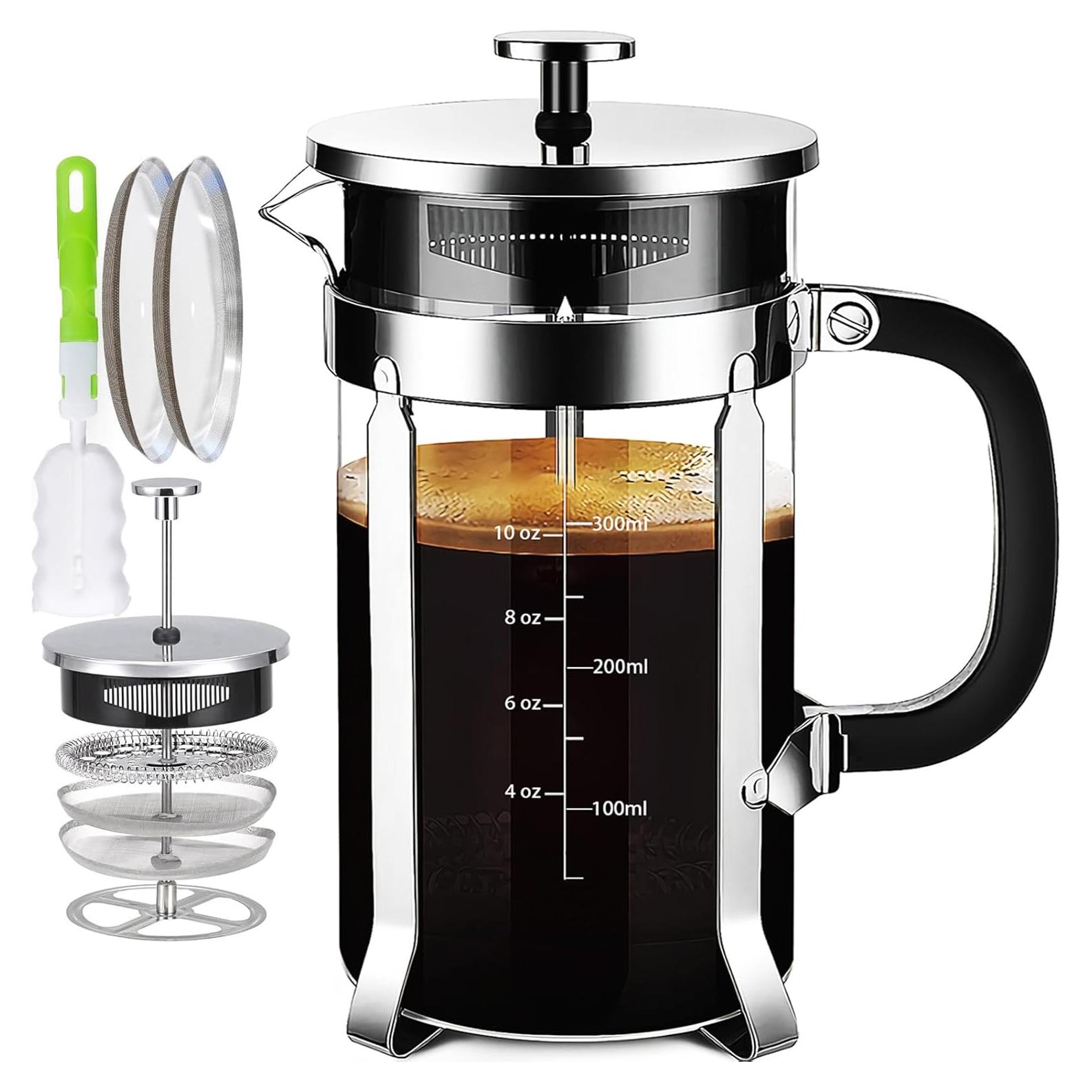 Prensa Francesa YMMIND 12 oz Acero Inoxidable Vidrio Borosilicato