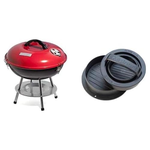 Parrilla de Carbón Portátil Cuisinart 36.8 cm Rojo + Prensa 3-en-1